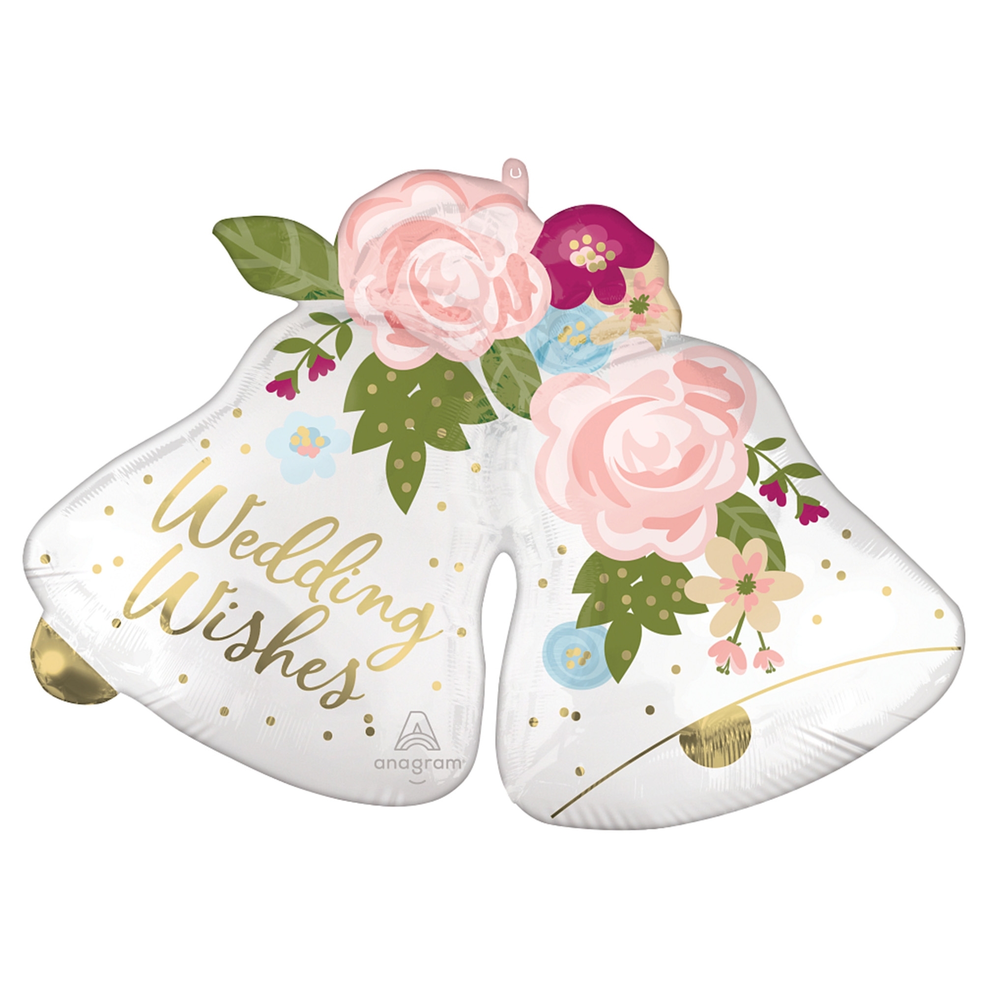 Folienballon Satin "Wedding Wishes Glocken" 85 cm Kissen, Dekoration für Zuhause, Blume, Rose, Blütenblatt