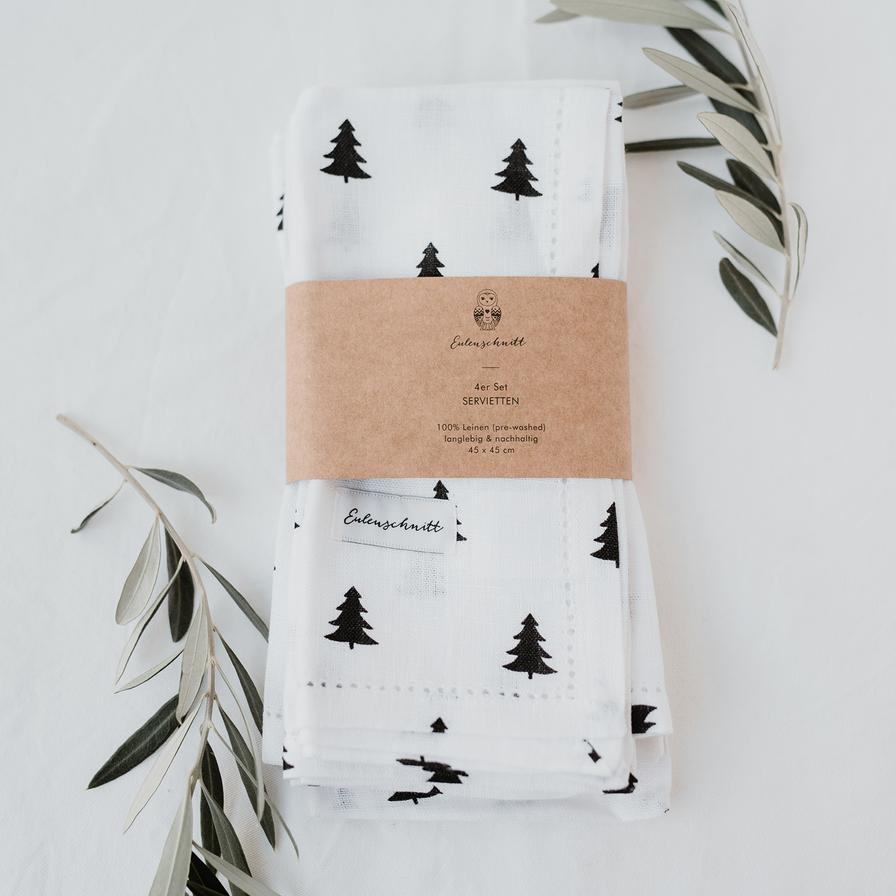 Eulenschnitt - 4 Leinen Servietten "Tannen" Eulenschnitt - 4 Leinen Servietten "Tannen"