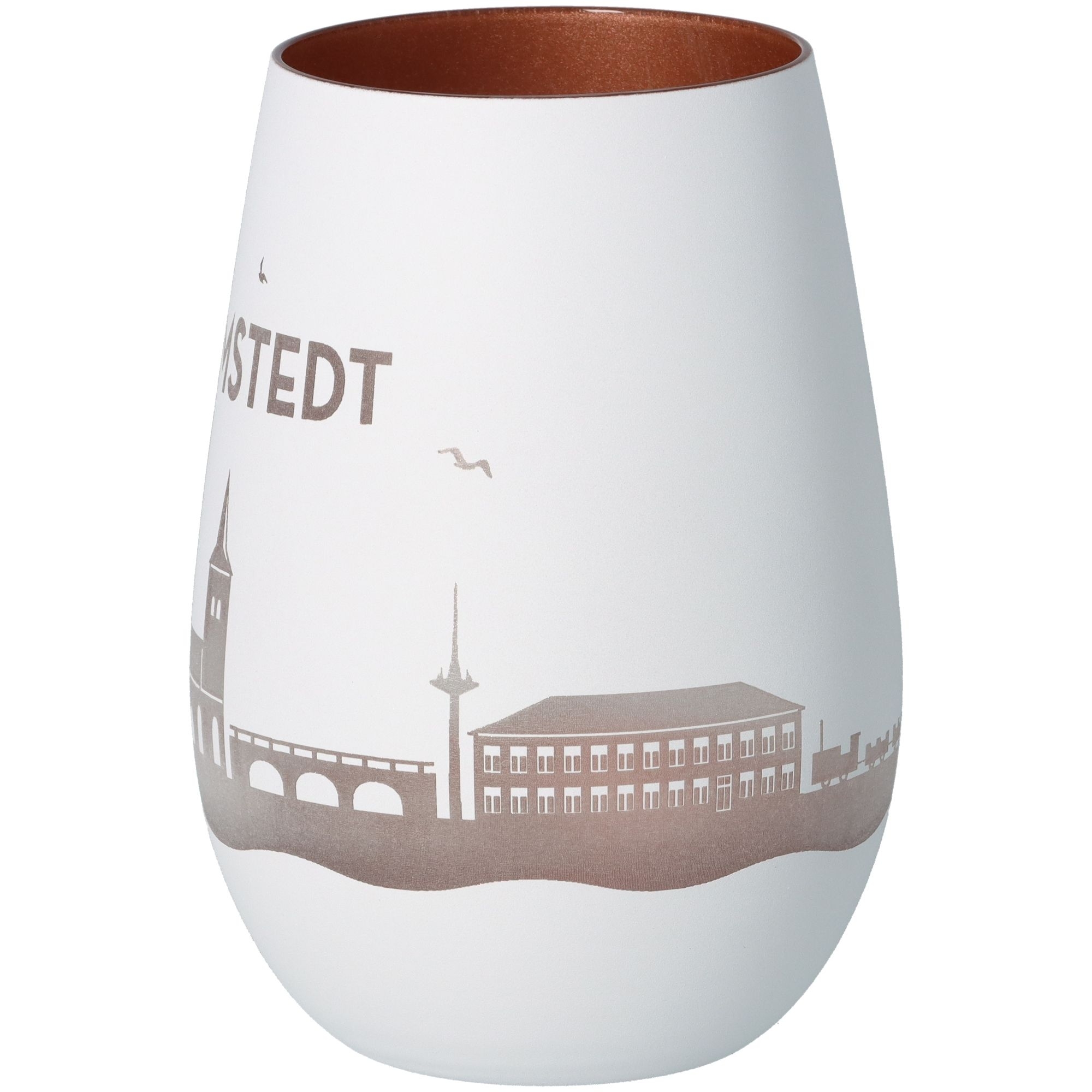 Windlicht Skyline Bad Bramstedt Weiß/Bronze Töpferei, Krug, Vase, Kunst, Porzellan