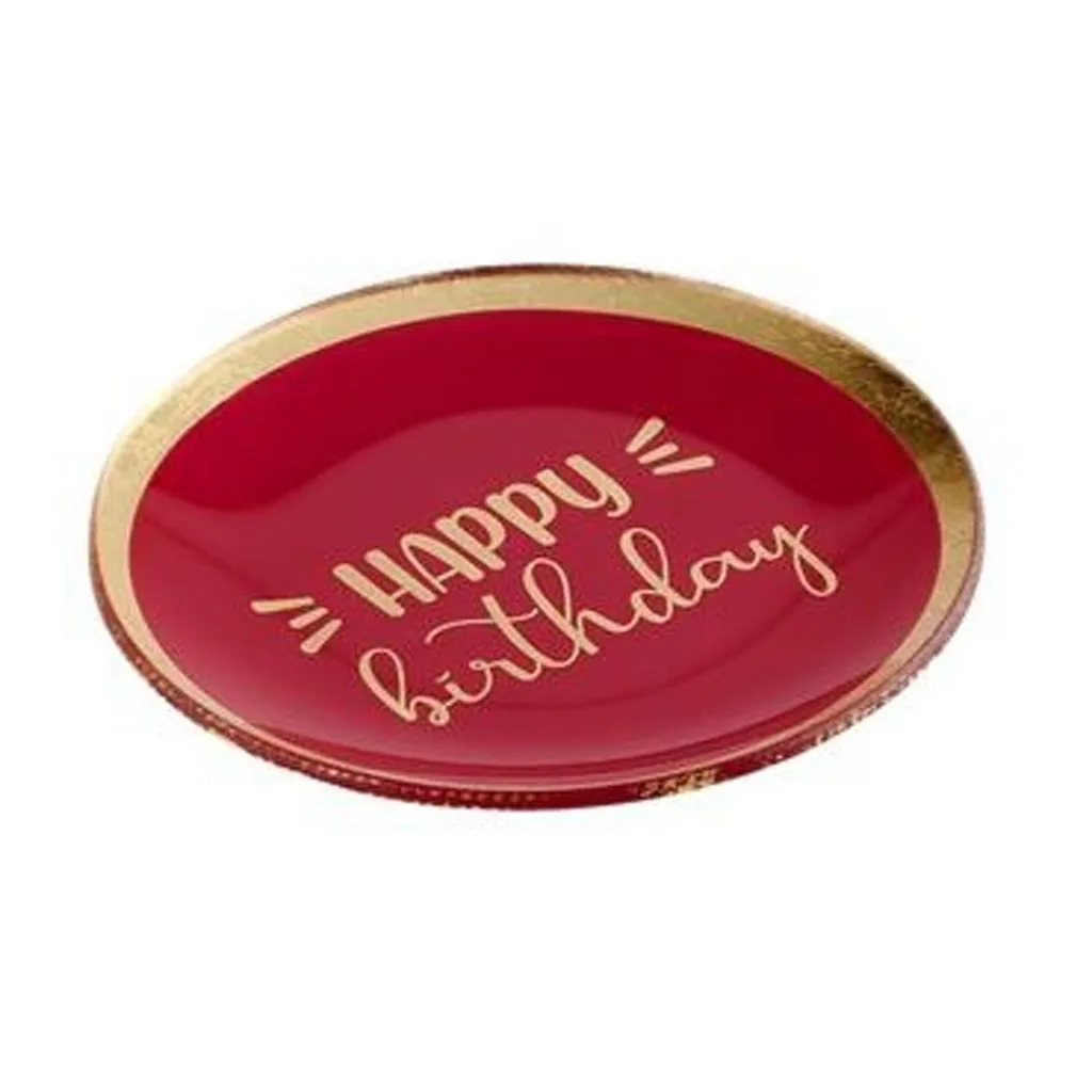 Glasteller "Happy Birthday",Pink/Gold - M