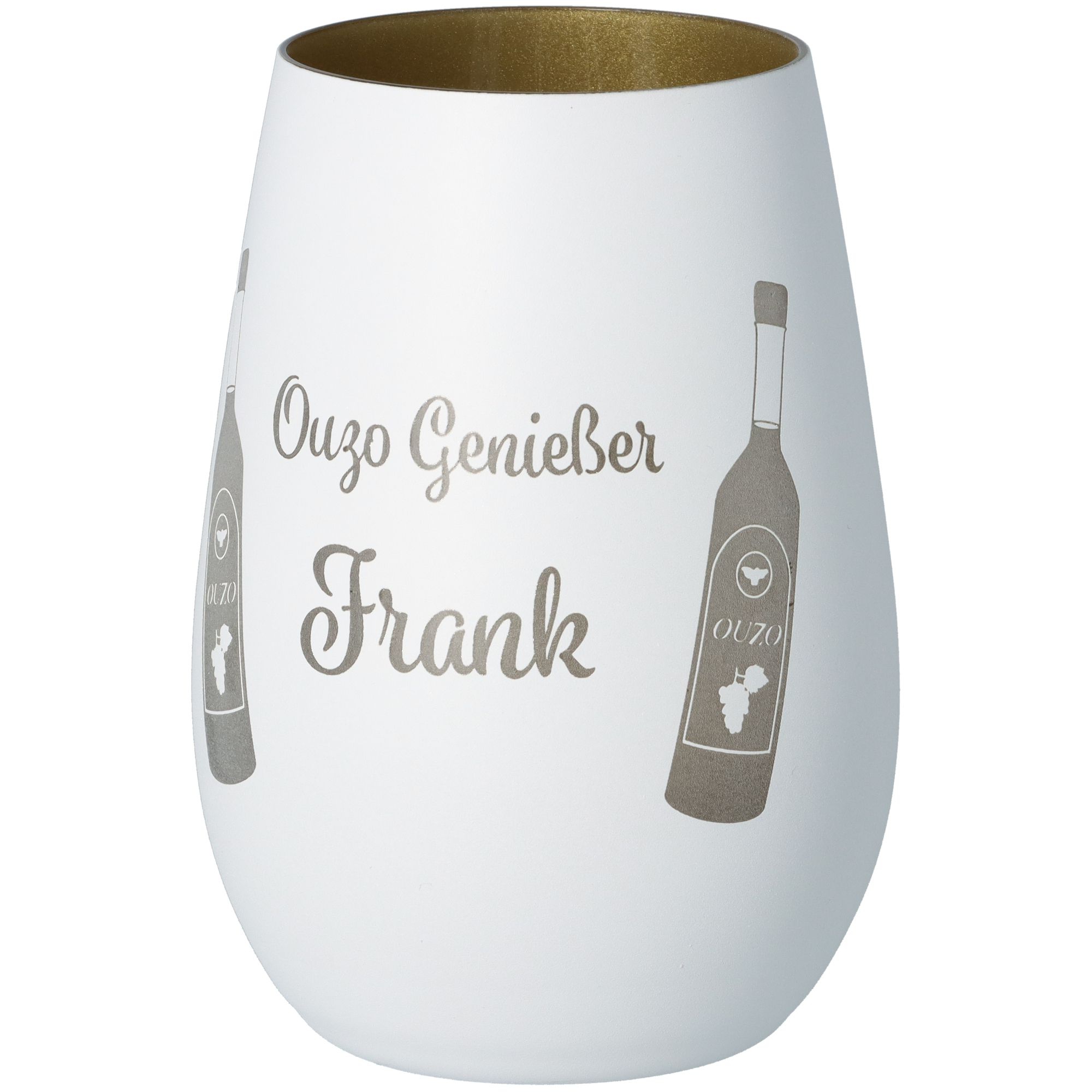 Windlicht Ouzo Genießer "Name" Weiß/Gold Windlicht Ouzo Genießer "Name" Weiß/Gold