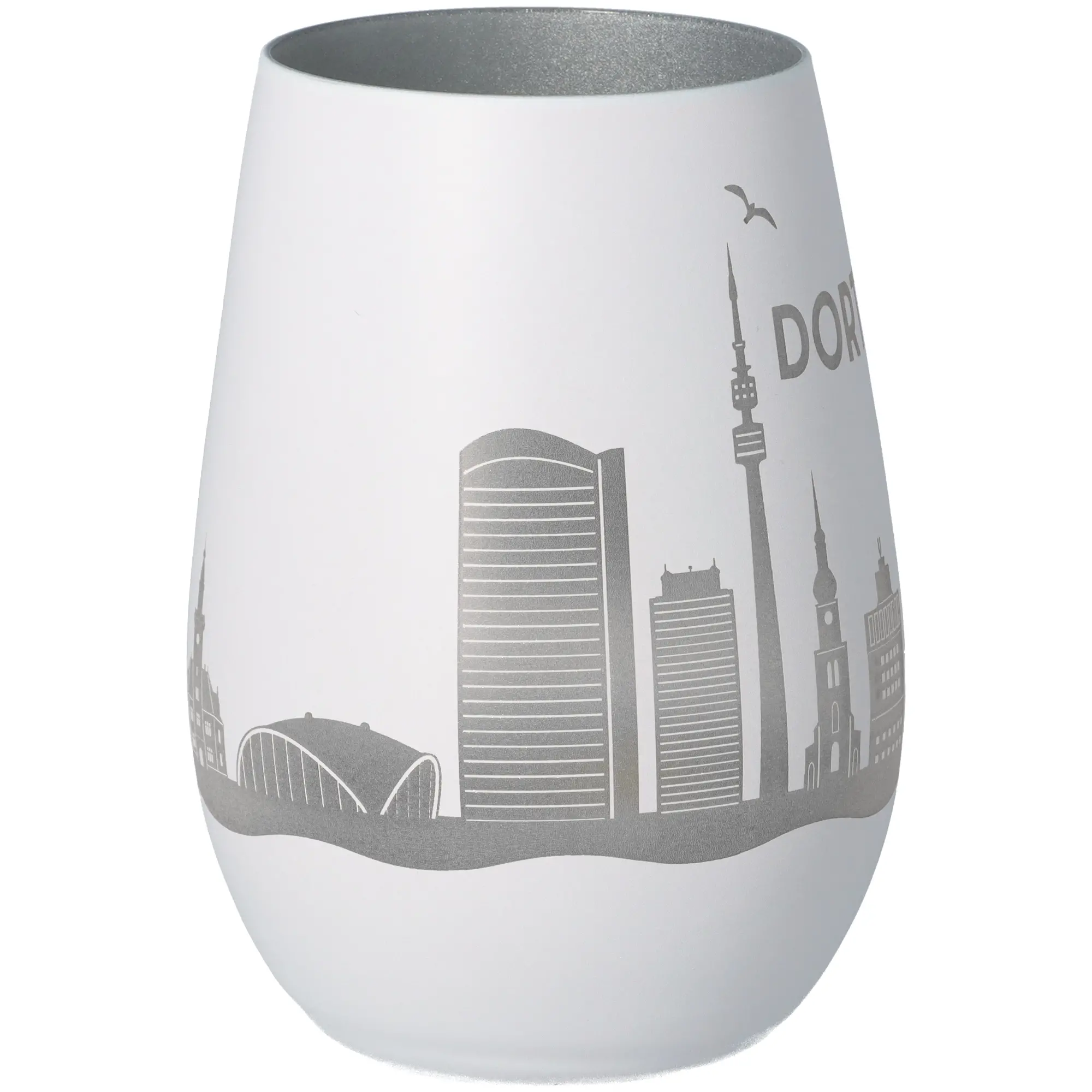 Windlicht Skyline Dortmund Weiß/Silber