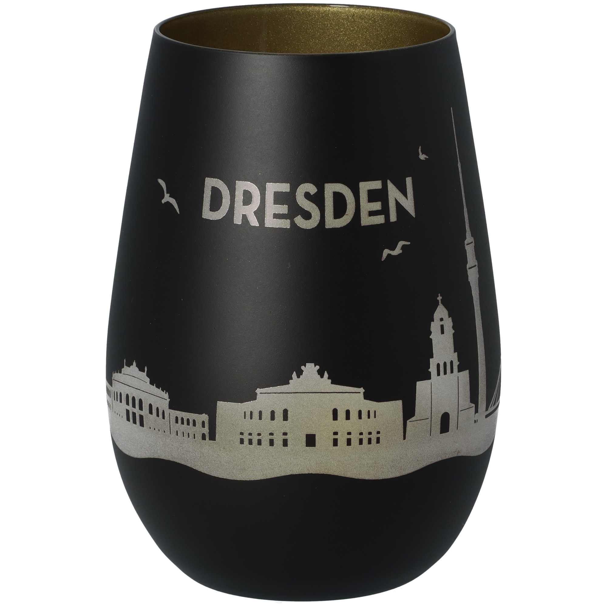 Windlicht Skyline Dresden Schwarz/Gold