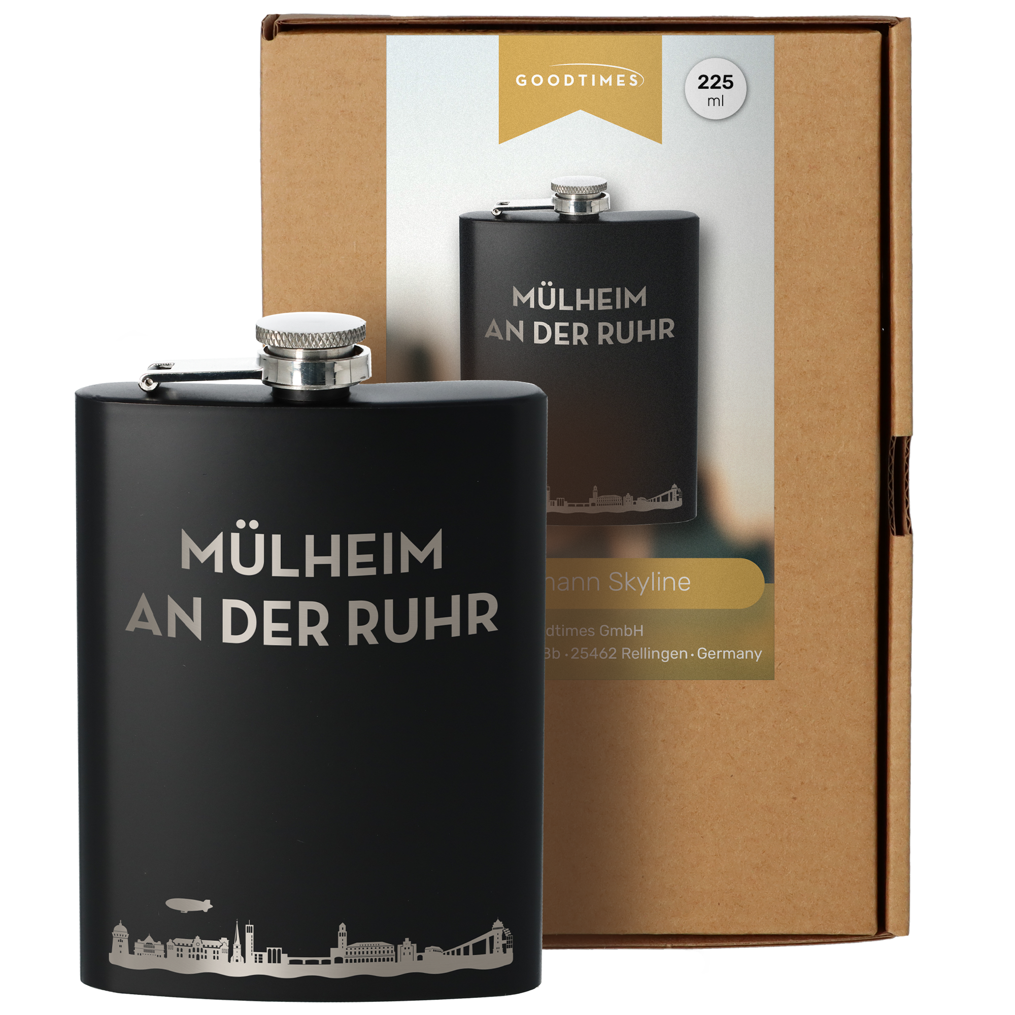 Flachmann Skyline Mülheim an der Ruhr Schwarz 235ml