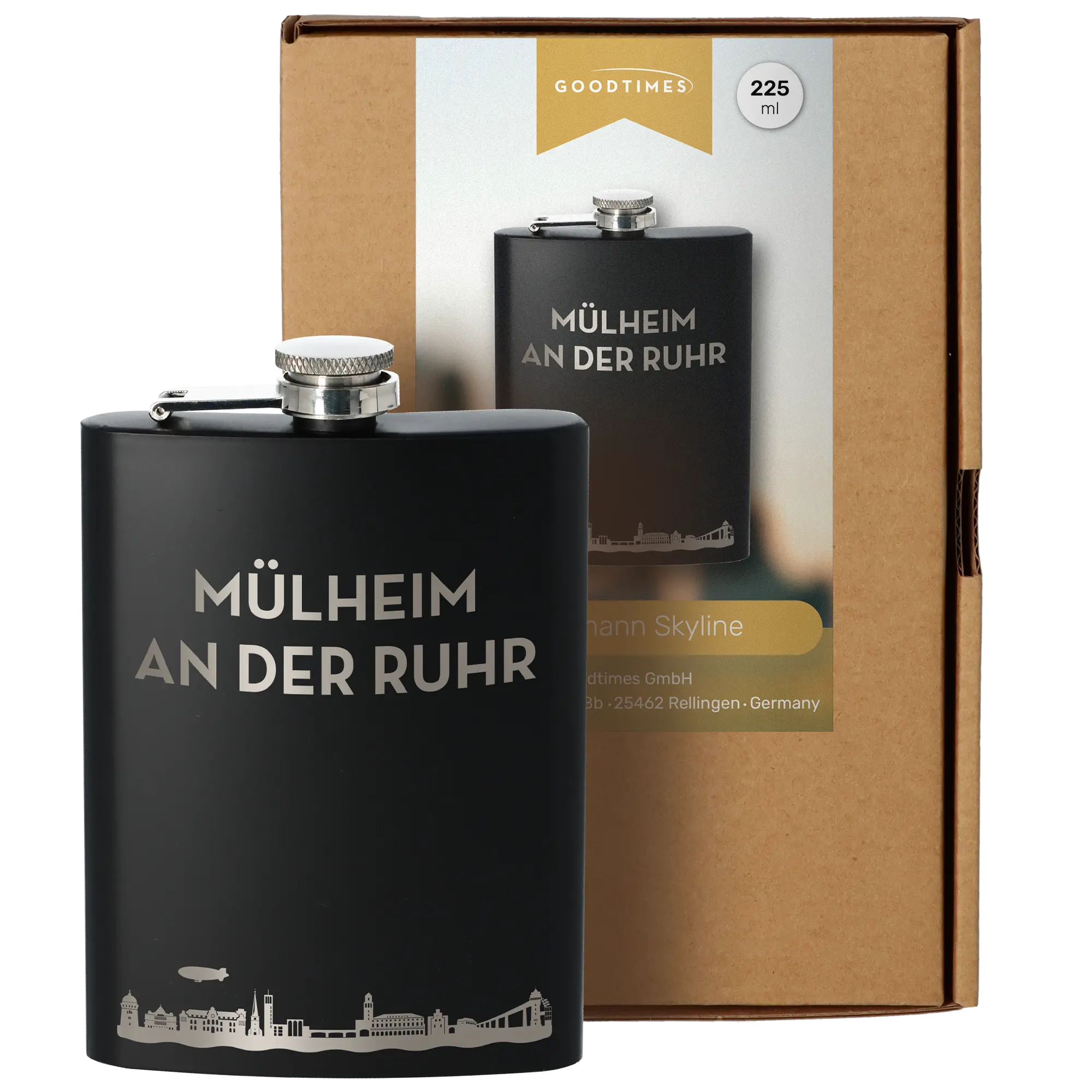 Flachmann Skyline Mülheim an der Ruhr Schwarz 225ml