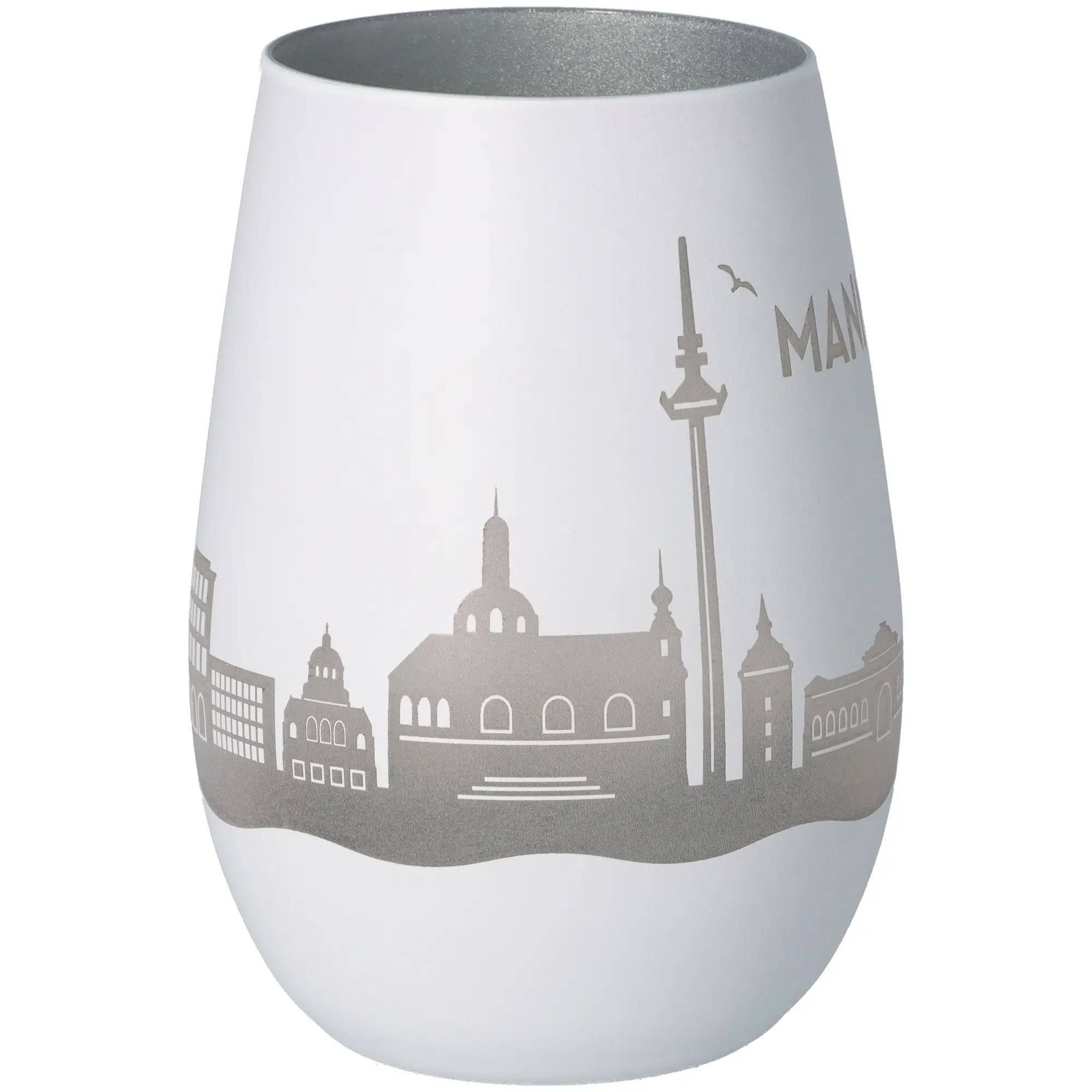Windlicht Skyline Mannheim Weiß/Silber
