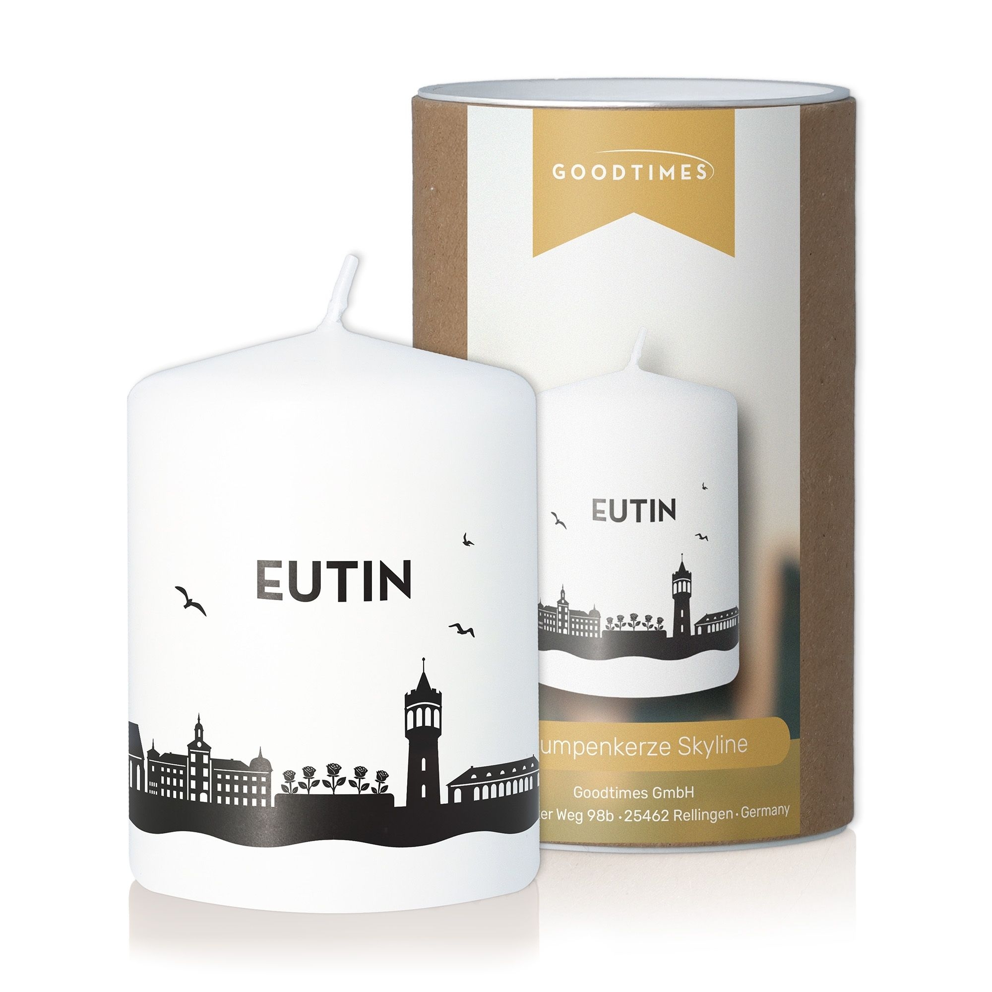 Stumpenkerze Skyline Eutin Weiß Kerze