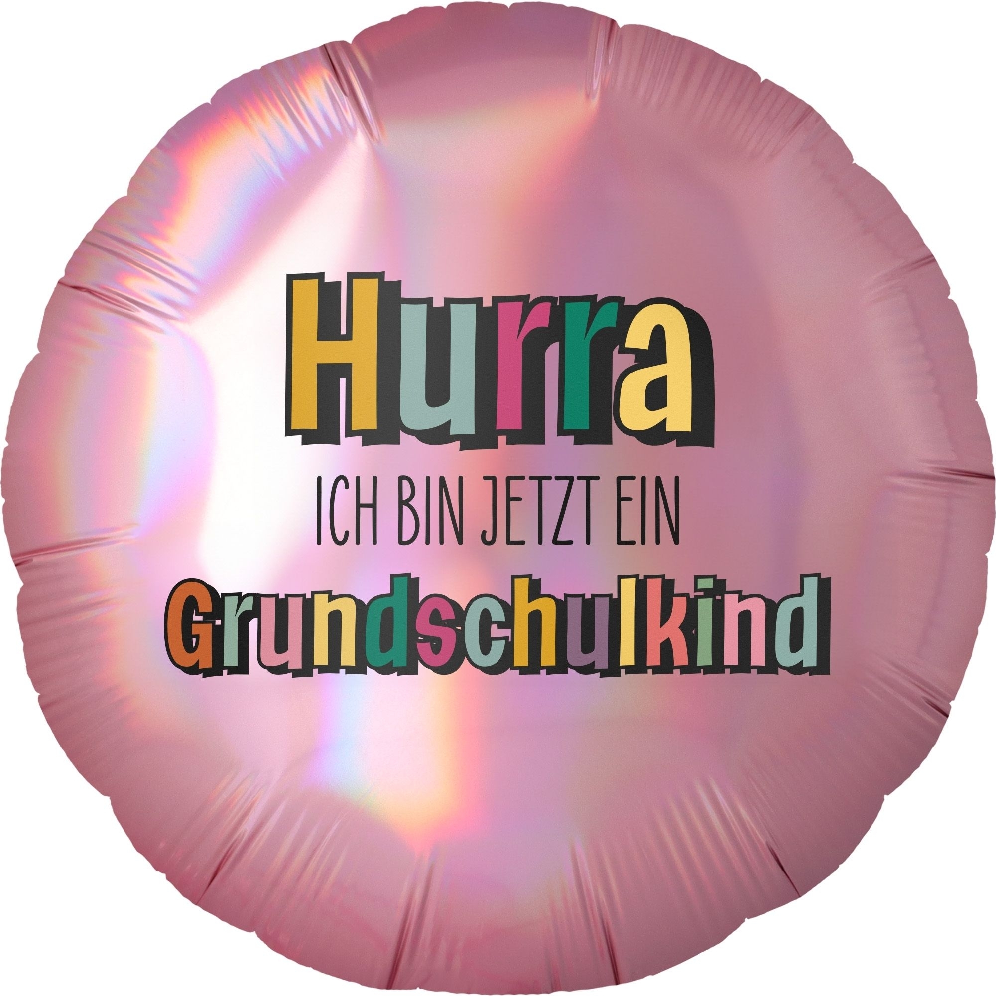 Folienballon "Hurra Grundschulkind" Holo Platinum Rosé 45cm Ballon