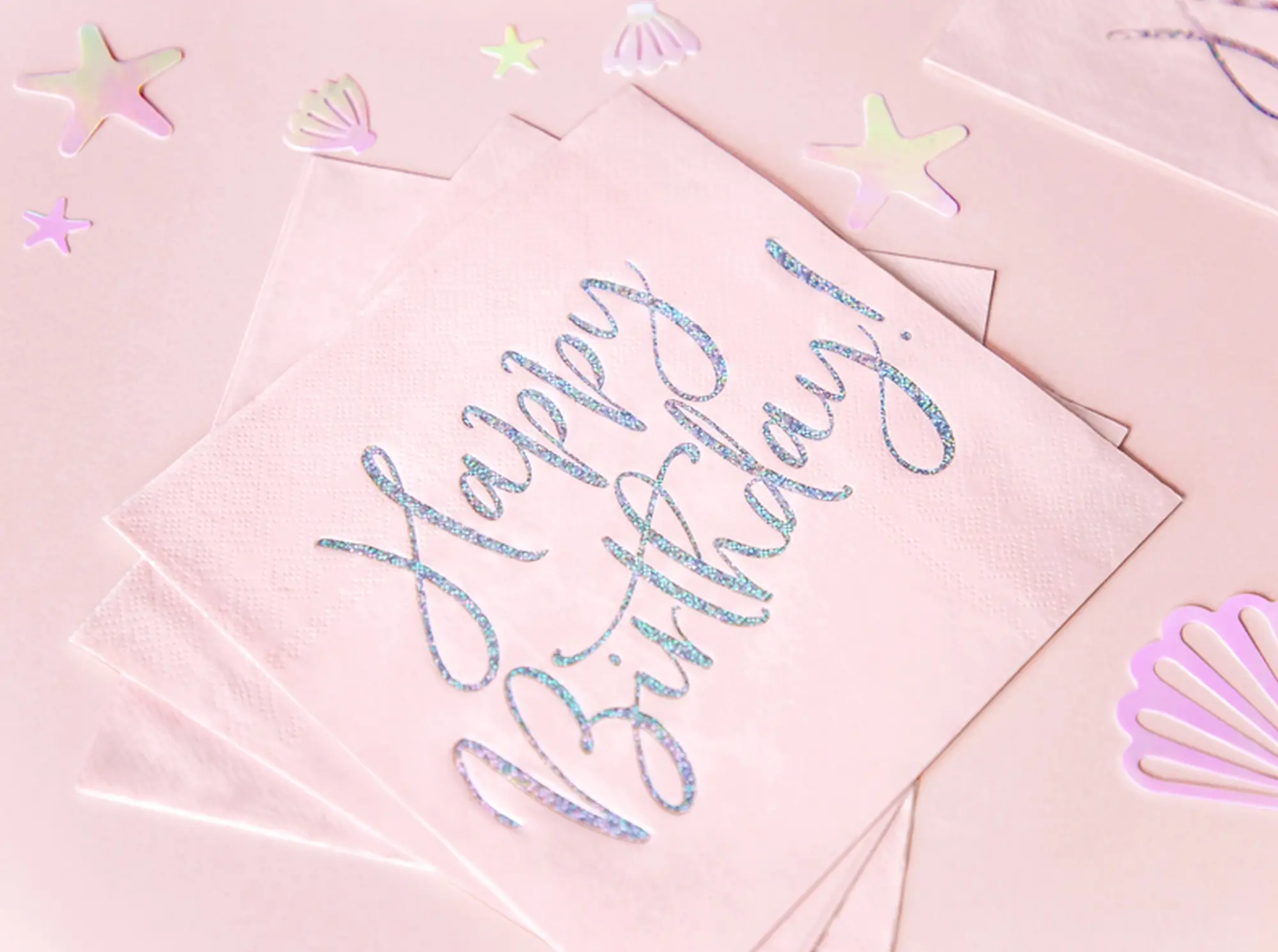 20 Servietten - Happy Birthday -  Rosa / Silber