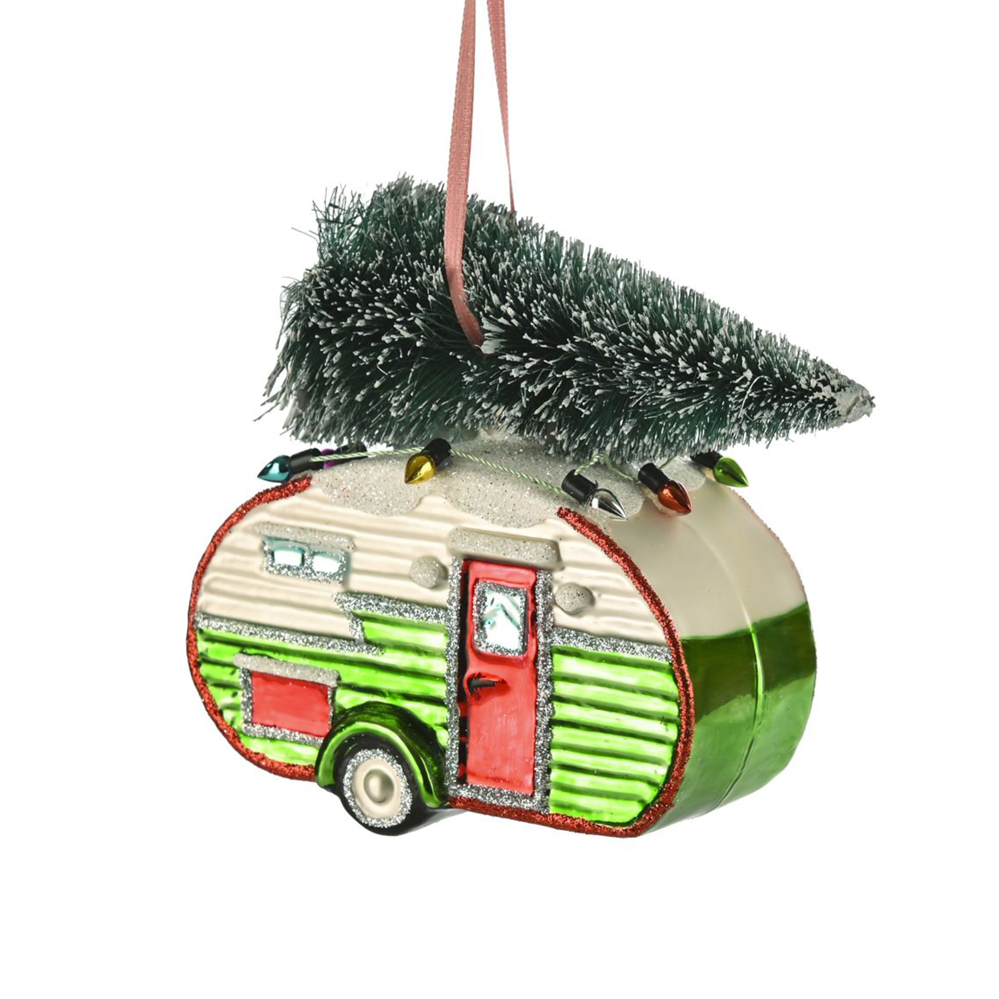 Weihnachtskugel "Wohnanhänger mit Weihnachtsbaum, Grün" Weihnachten, Weihnachtsdekorationen, Festival