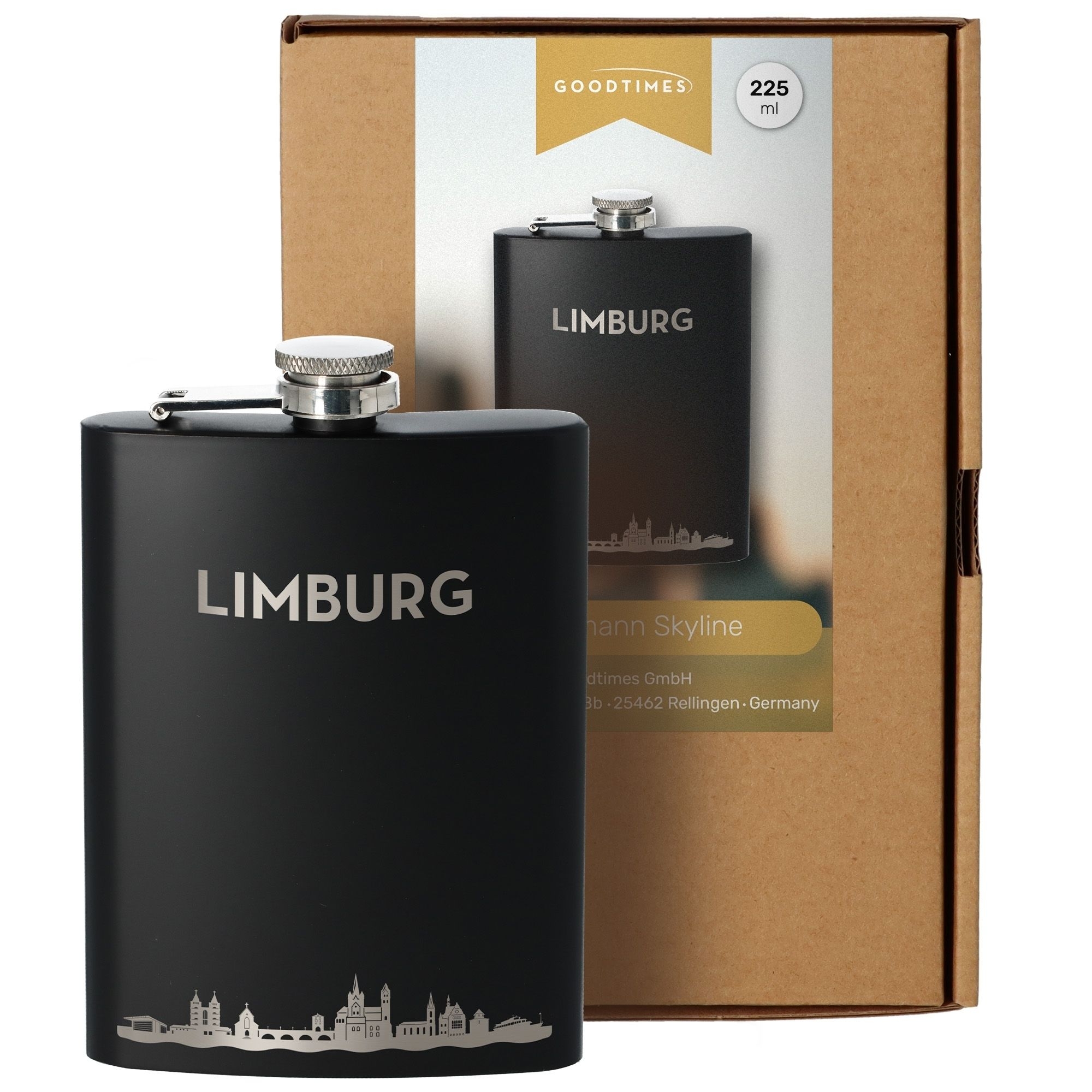 Flachmann Skyline Limburg Schwarz 225ml Flasche, Kosmetik, Parfüm