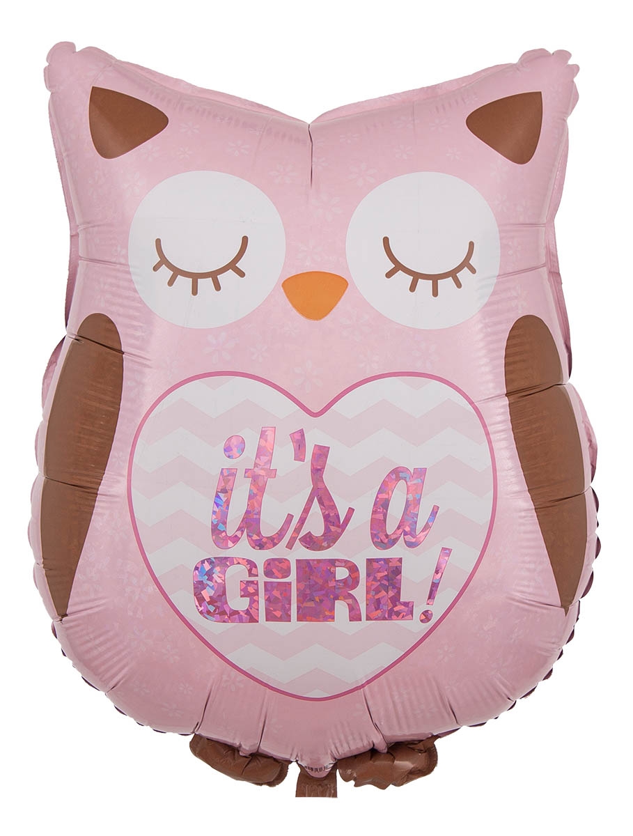 Folienballon Holographic Baby-Eule It's a Girl 66 cm