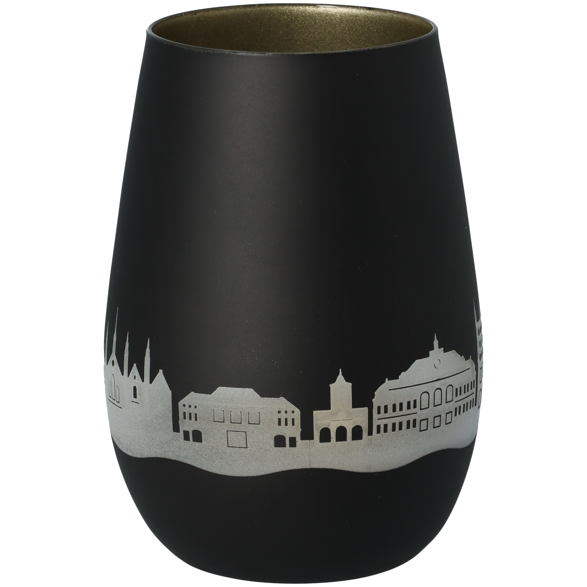 Windlicht Skyline Lübeck Schwarz/Gold