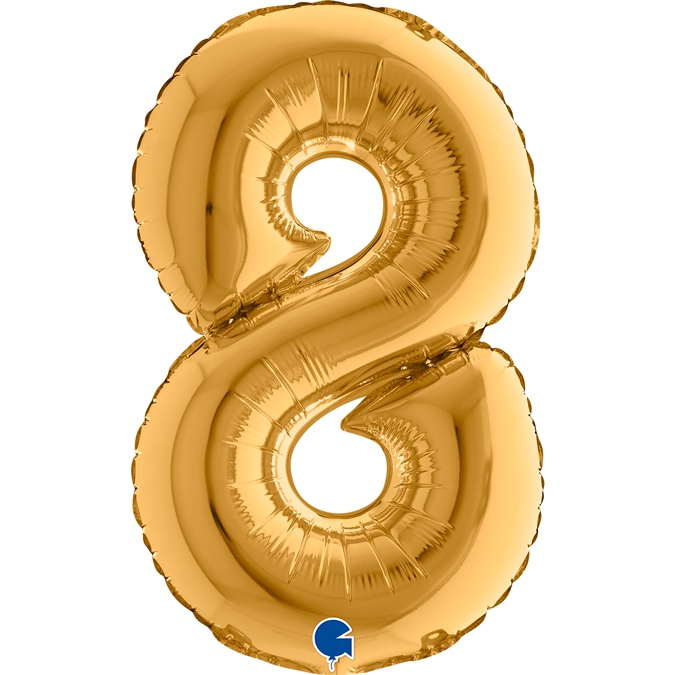 Folienballon Zahl "8" Gold, zur Luftbefüllung, 35 cm