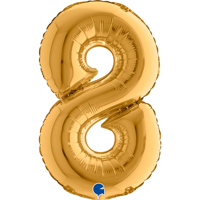 Folienballon Zahl "8" Gold, zur Luftbefüllung, 35 cm