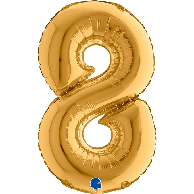 Folienballon Zahl "8" Gold, zur Luftbefüllung, 35 cm