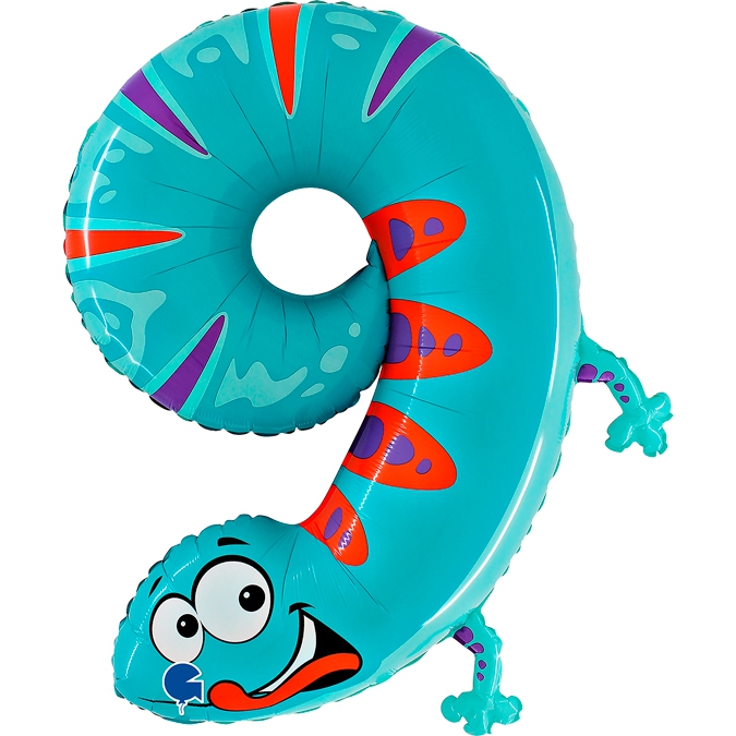 Folienballon Zahl 9 Gecko 100cm Folienballon Zahl 9 Gecko 100cm