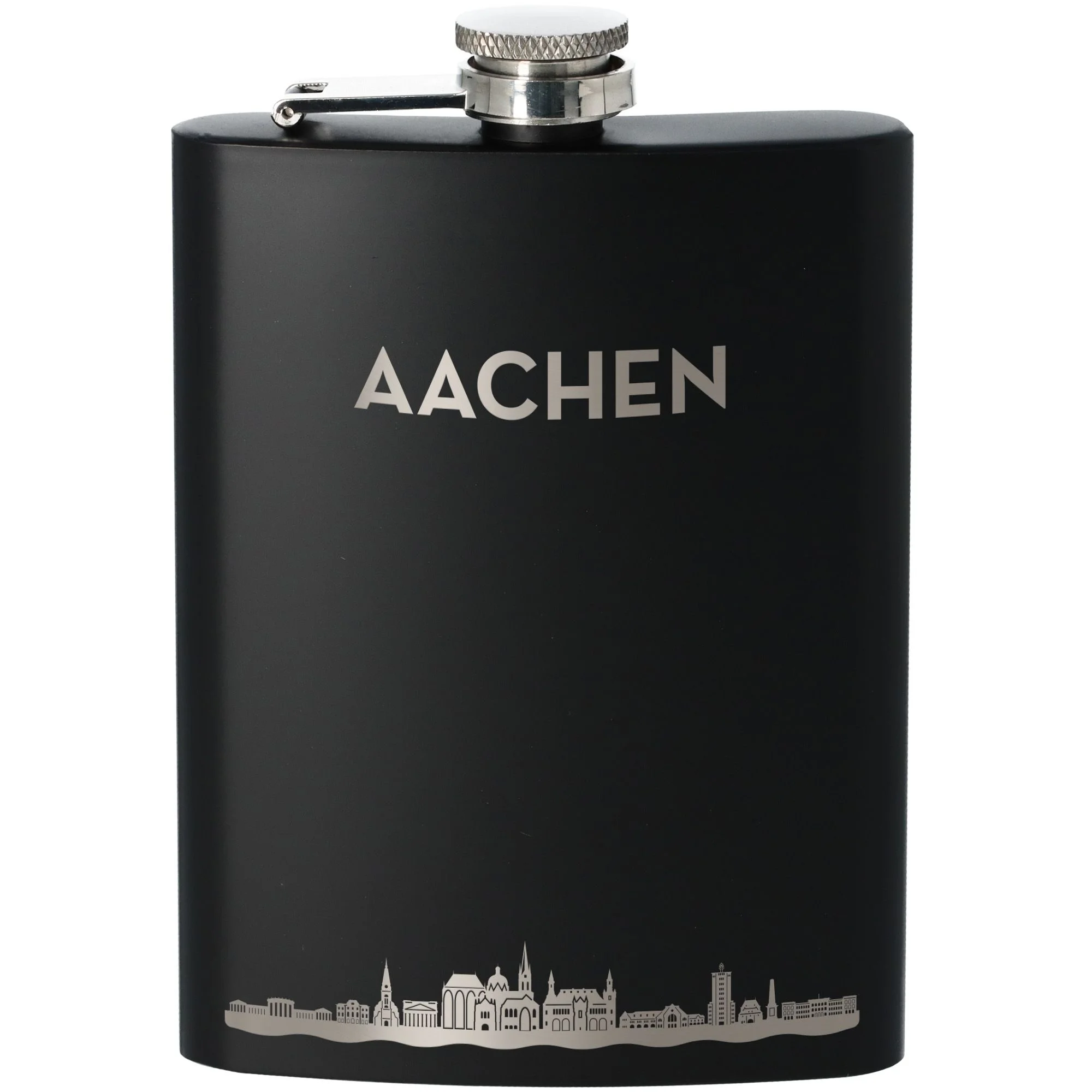 Flasche, Flachmann, Schwarz, Metall, Kapitallstadtausschnitt