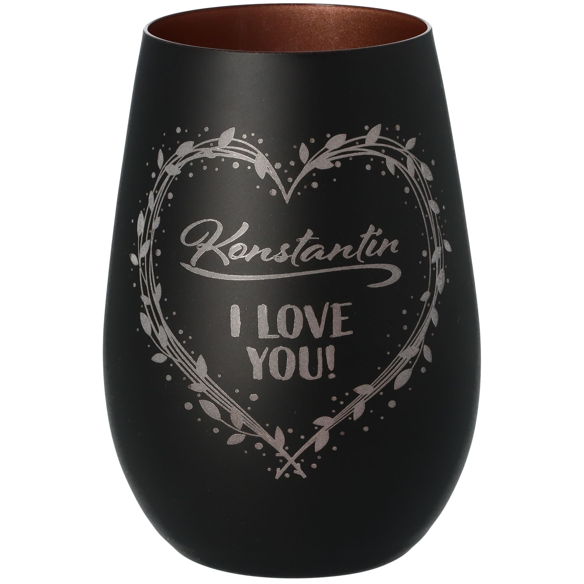 Windlicht I love you "Name" Schwarz/Bronze Krug, Töpferei, Vase, Glas