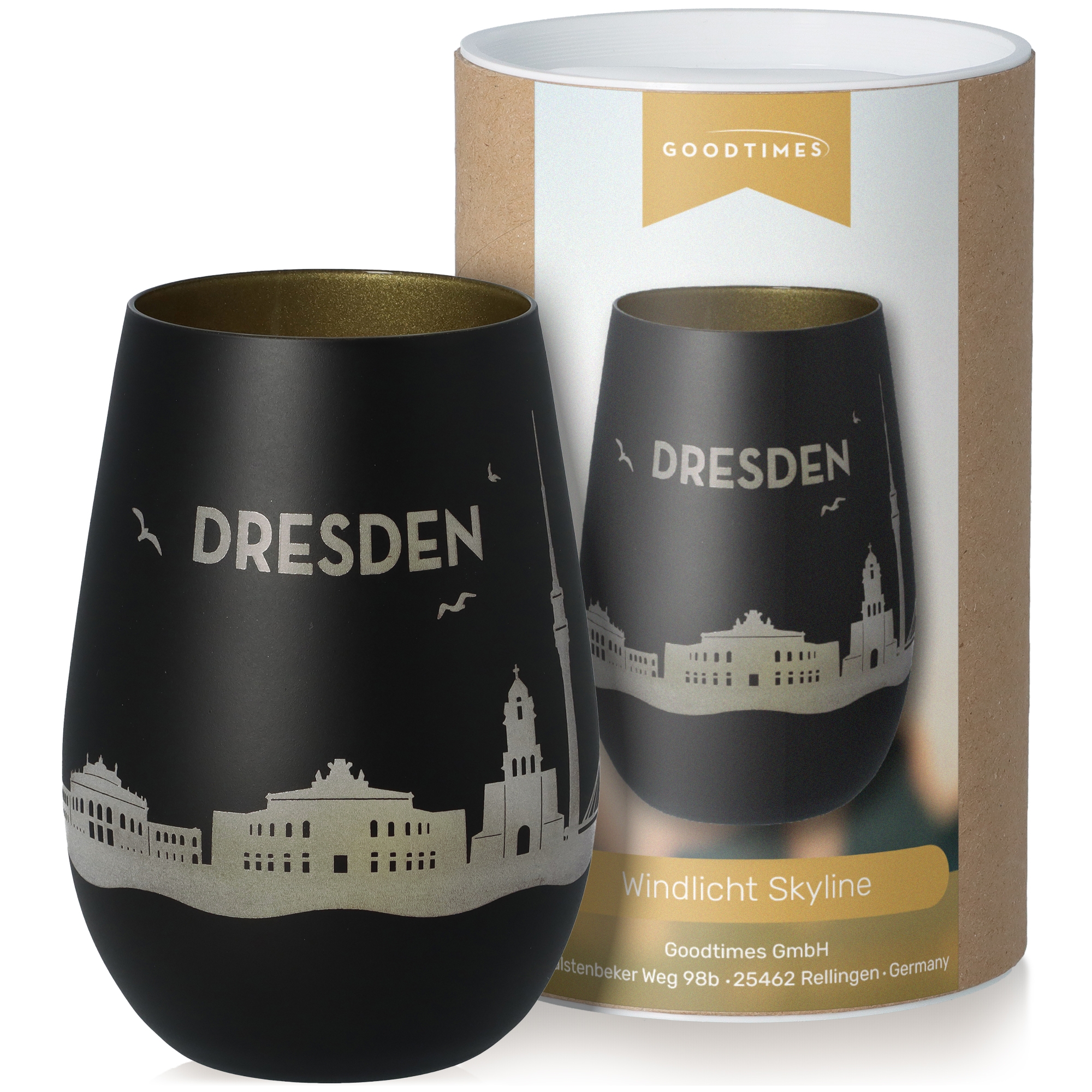 Windlicht Skyline Dresden Schwarz/Gold Krug, Töpferei, Tasse