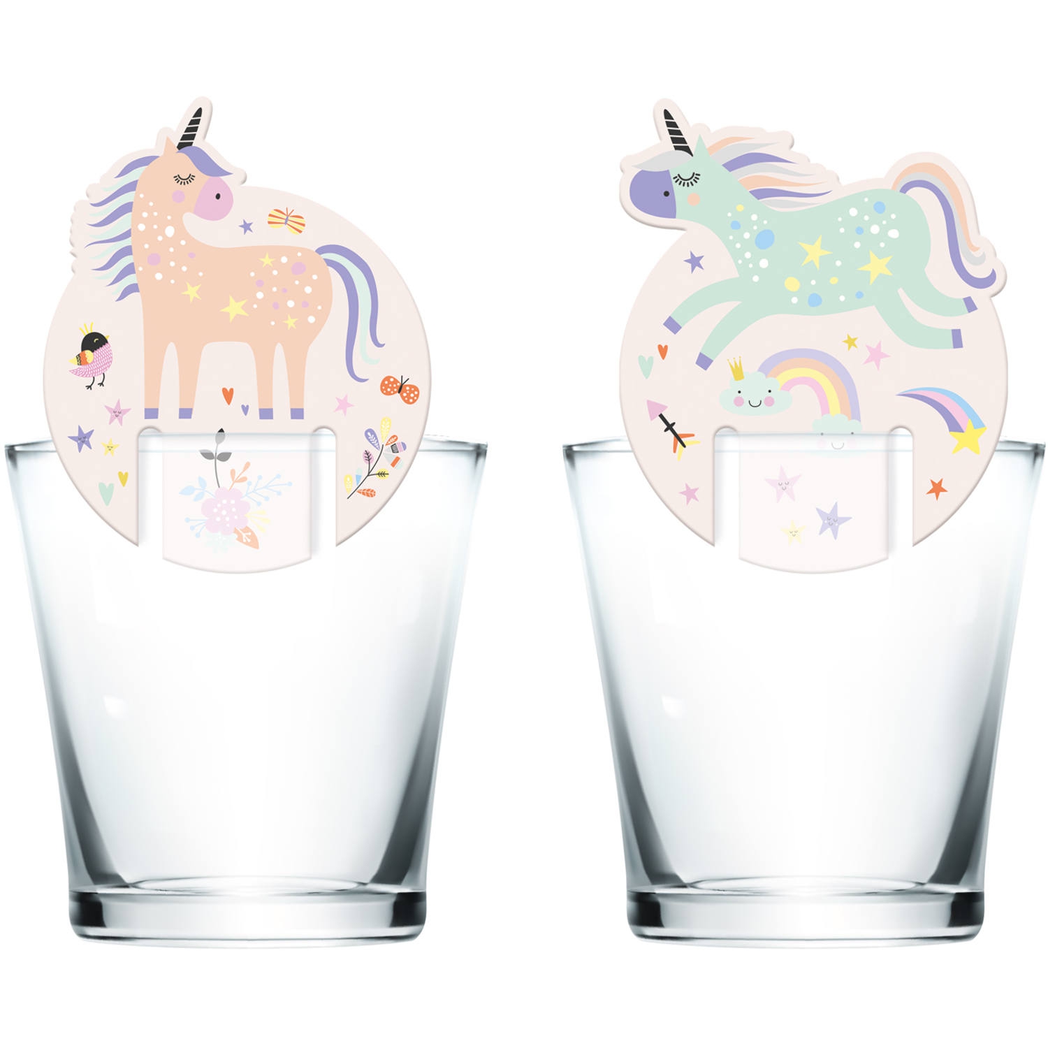 6 Glasmarker "Regenbogen Einhorn"