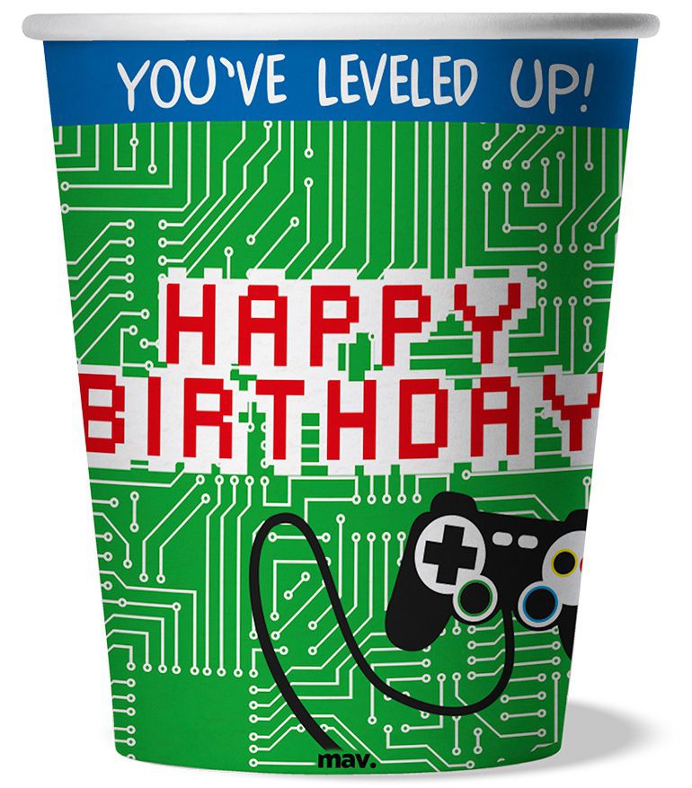 Pappbecher "Happy Birthday" Game Controller, 8 Stück Pappbecher "Happy Birthday" Game Controller, 8 Stück