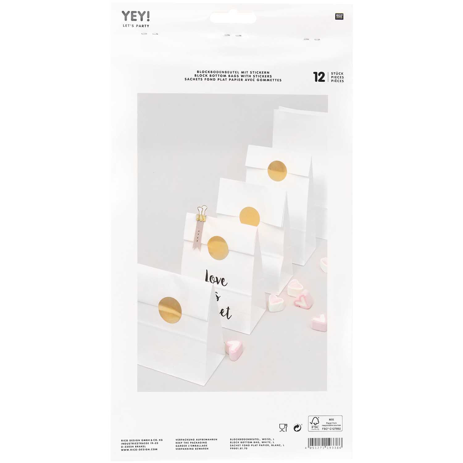 Geschenktüten mit Blockboden Weiß, groß - 12 Stück Geschenktüten mit Blockboden Weiß, groß - 12 Stück