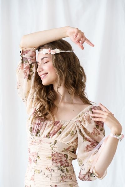 Blütenhaarkranz, Weiß/Peach Blütenhaarkranz, Weiß/Peach