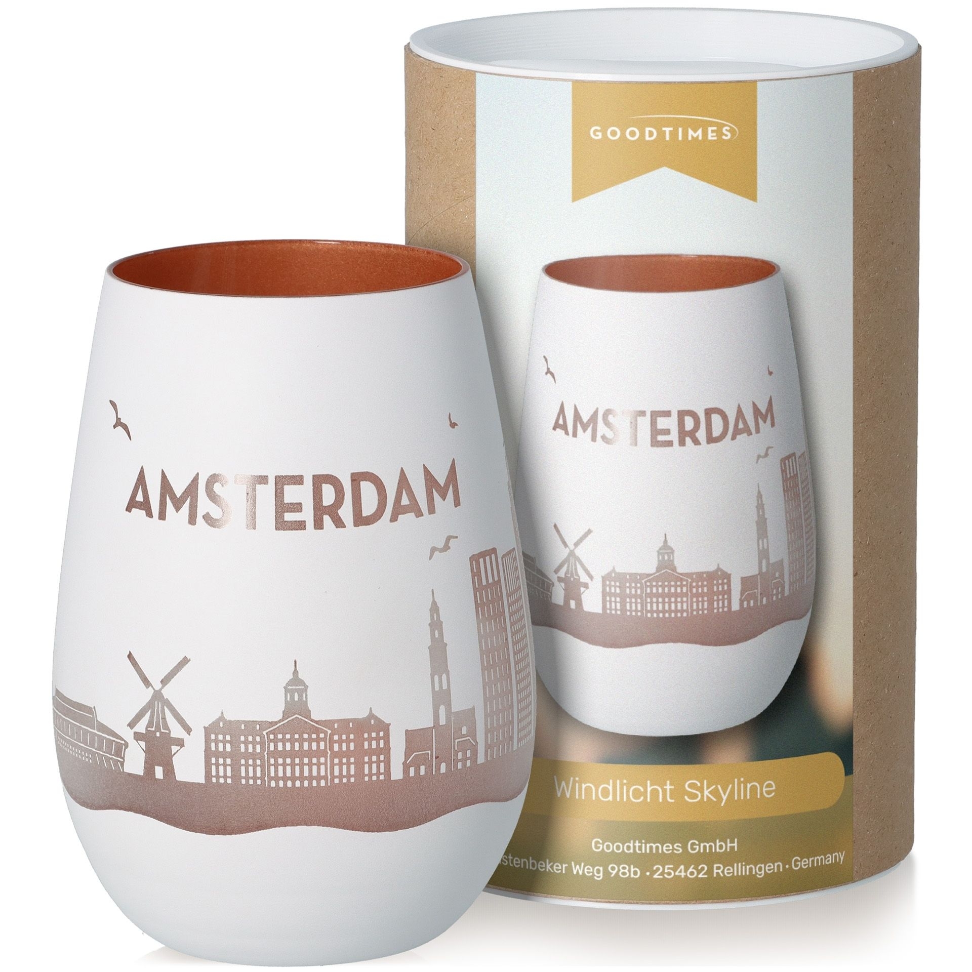 Windlicht Skyline Amsterdam Weiß/Bronze Töpferei, Tasse, Krug, Kunst, Porzellan