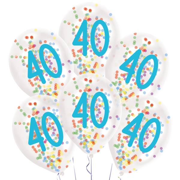 6 Konfettiballons "40", Bunt 6 Konfettiballons "40", Bunt