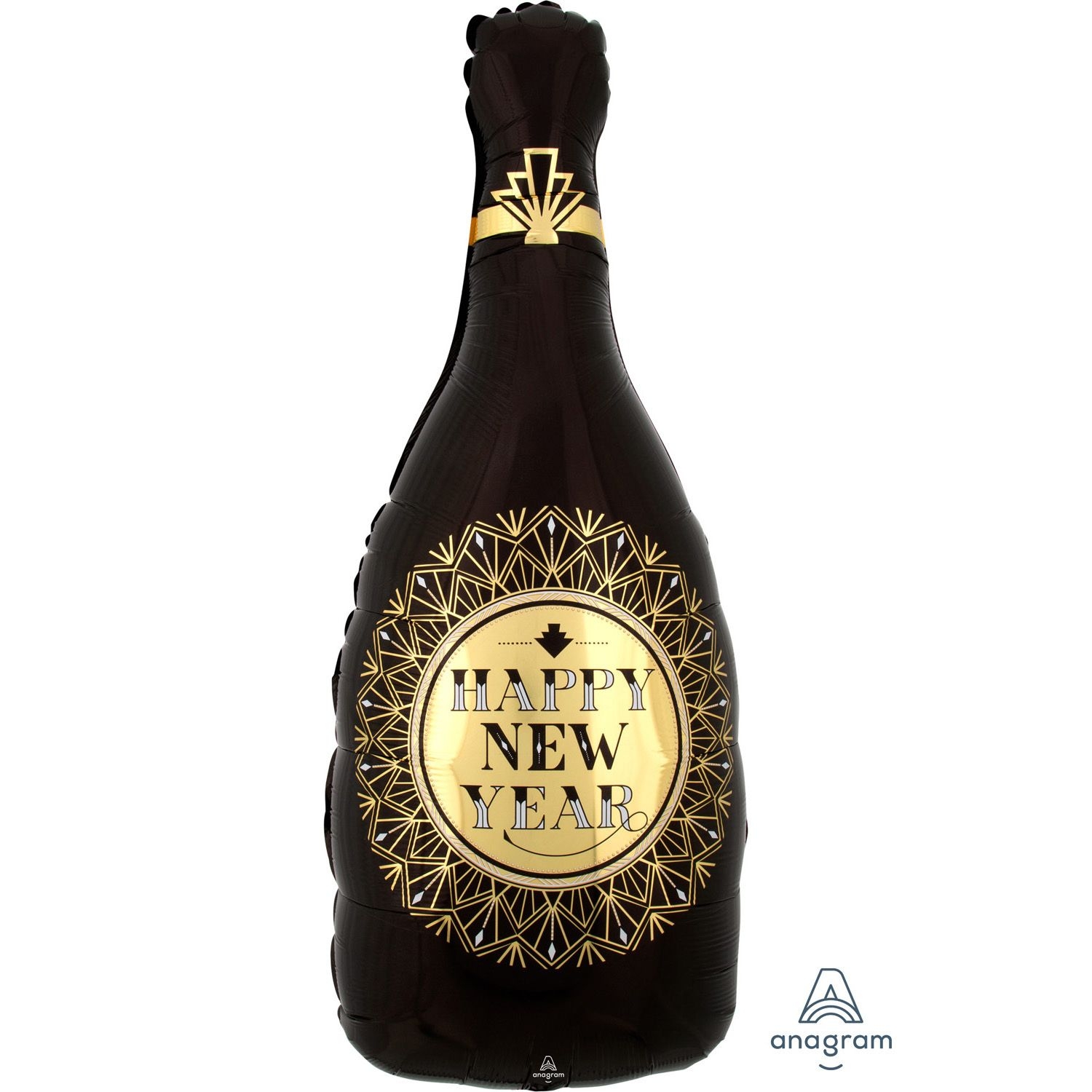 Folienballon Happy New Year Flasche Schwarz / Gold 35 x 91cm Folienballon Happy New Year Flasche Schwarz / Gold 35 x 91cm