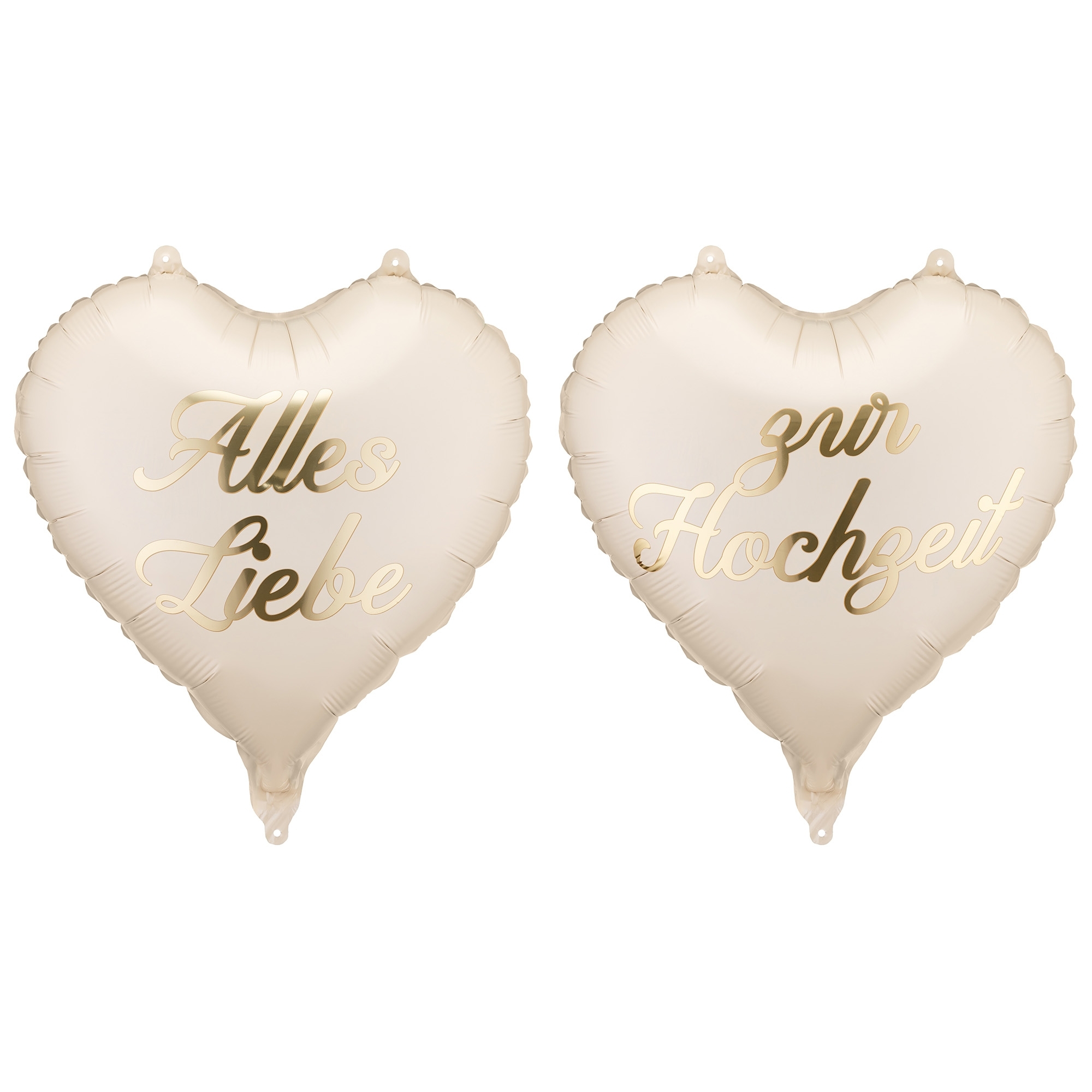 2 Folienballons Herzen "Alles Liebe & zur Hochzeit" 45cm Herzballon, Luftballon, Hochzeit, Beige, Deko