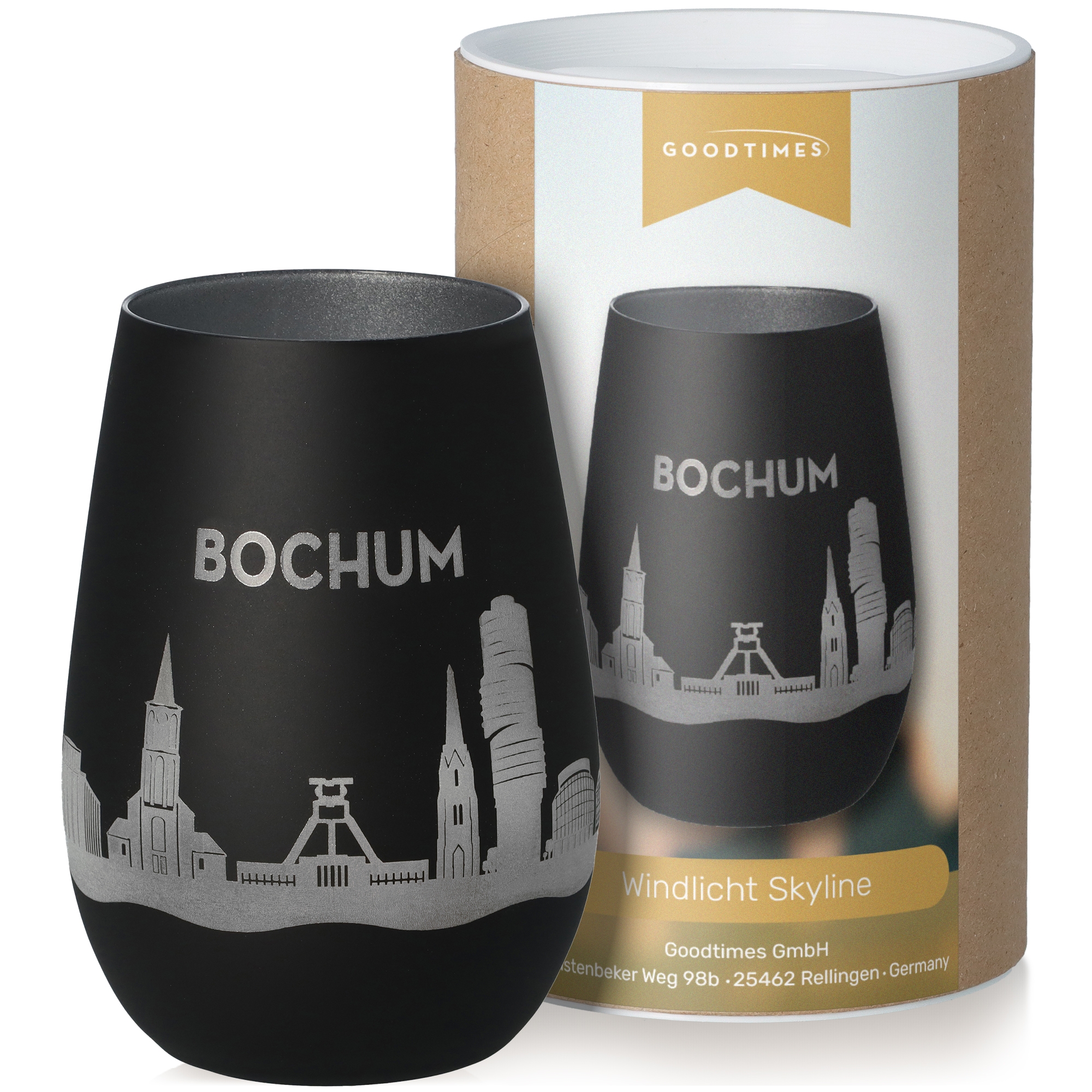 Windlicht Skyline Bochum Schwarz/Silber Krug, Töpferei