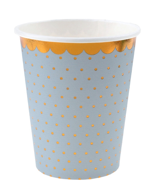 Punkte - 10 Pappbecher Hellblau / Gold Punkte - 10 Pappbecher Hellblau / Gold