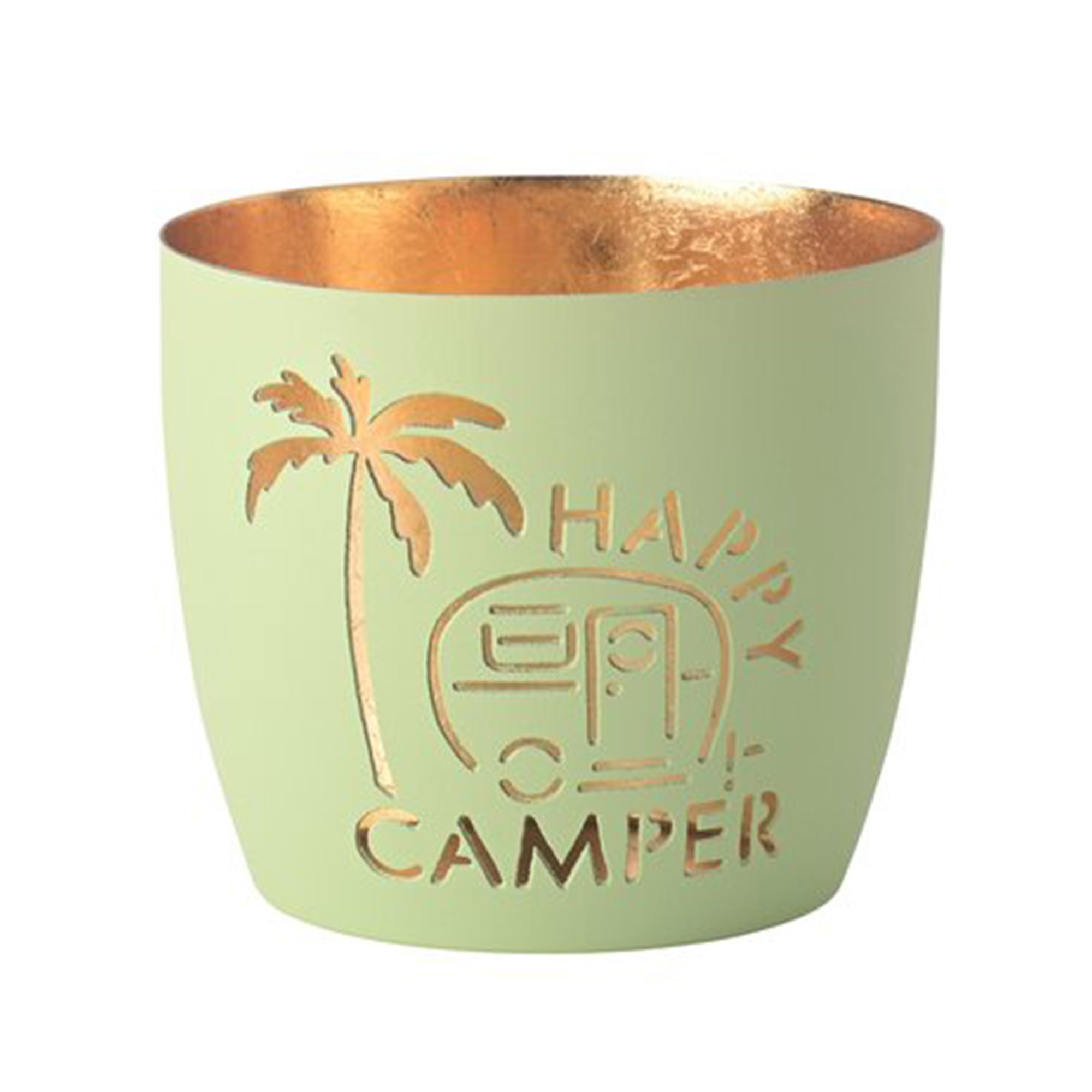 Madras Windlicht "Happy Camper", Pastellgrün/Gold - M Pokal, Schüssel, Töpferei