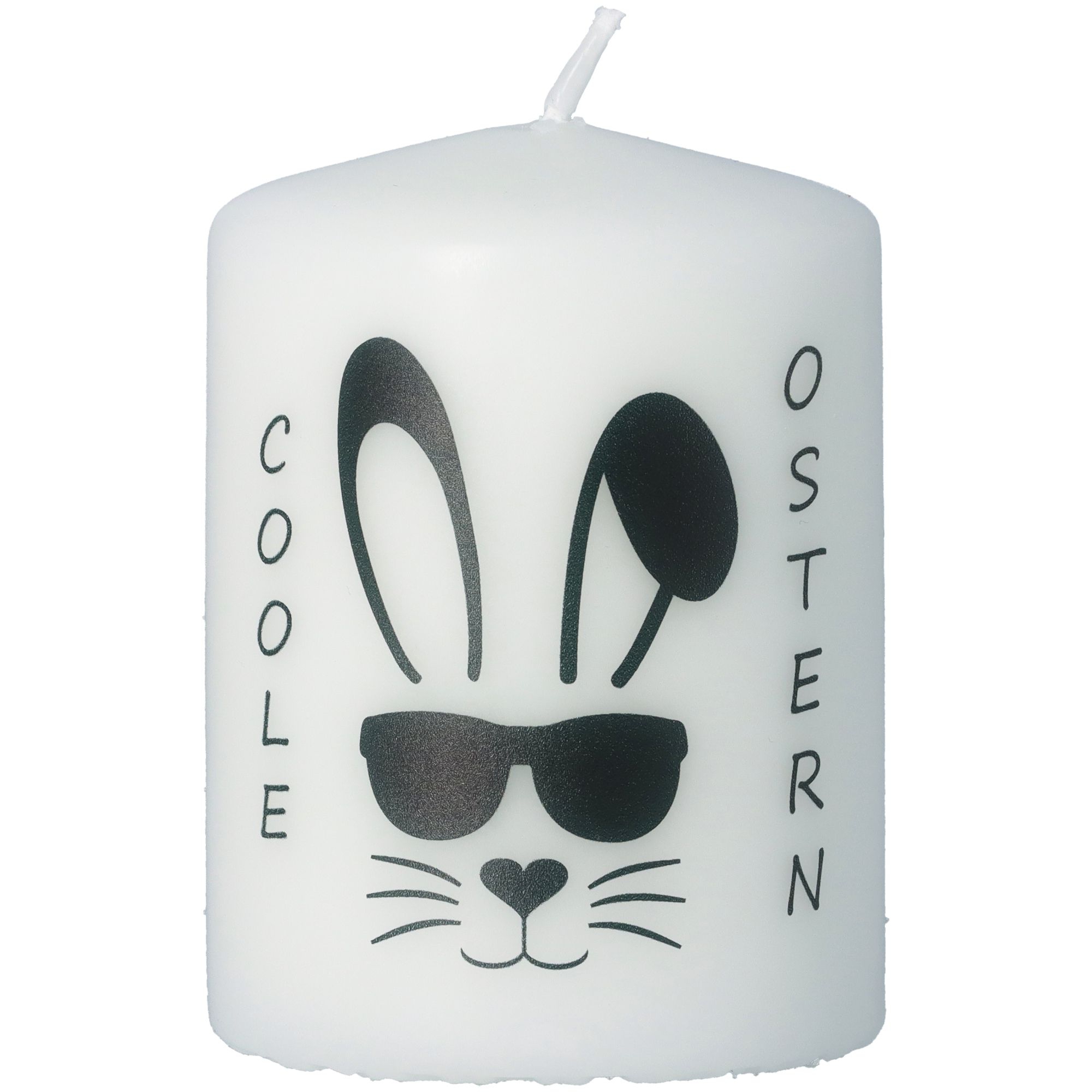 Stumpenkerze Weiß "Coole Ostern"