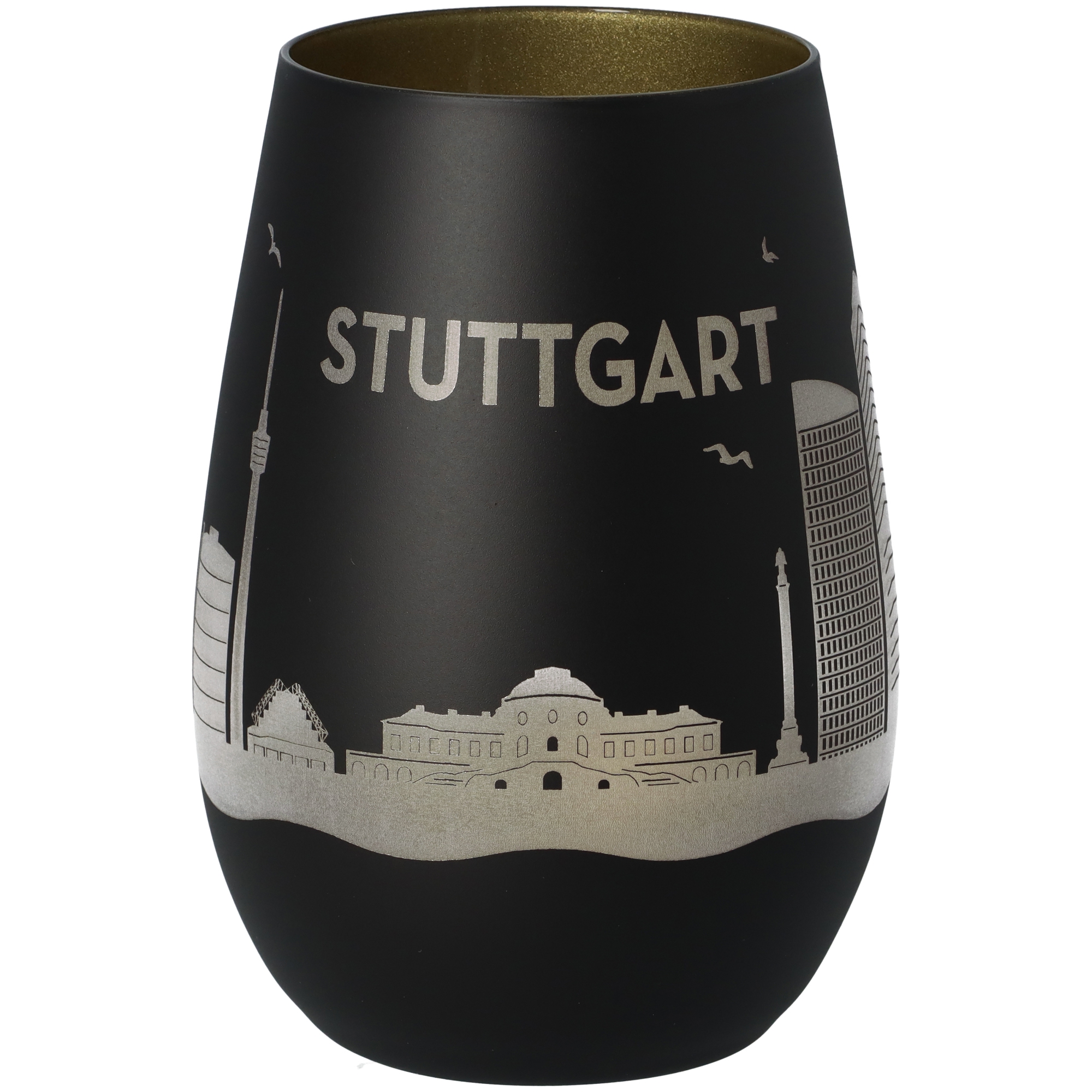 Windlicht Skyline Stuttgart Schwarz/Gold