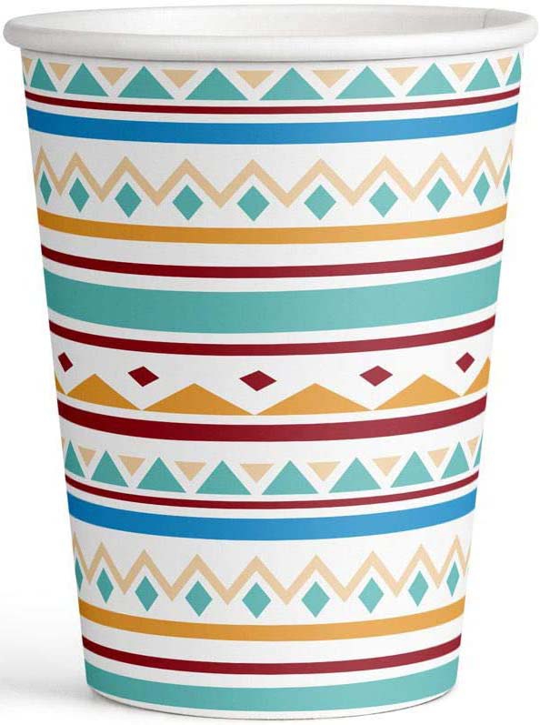 Westernparty – 8 Pappbecher im bunten Azteken-Muster Westernparty – 8 Pappbecher im bunten Azteken-Muster
