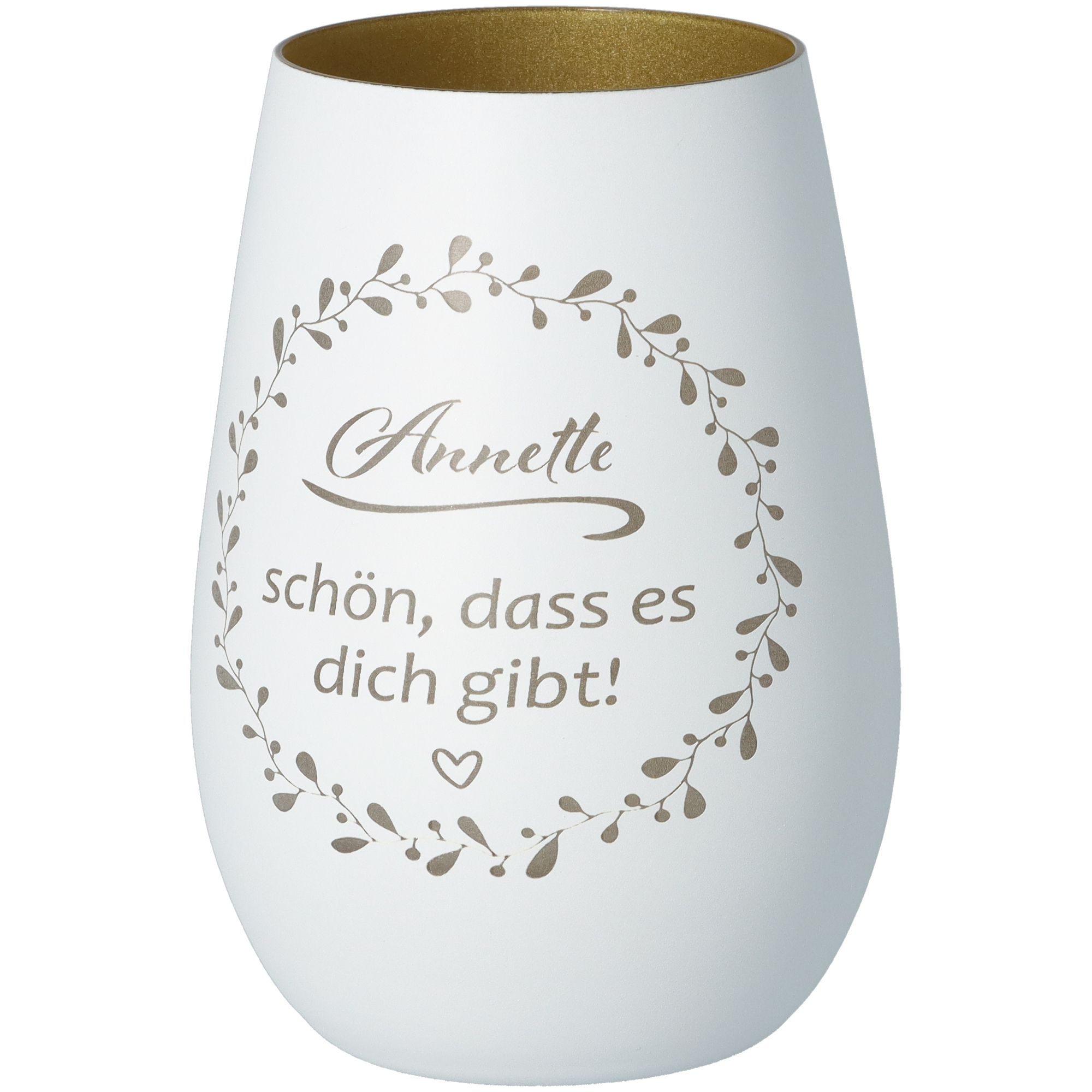Windlicht Schön, dass es dich gibt "Name" Weiß/Gold 465ml Windlicht Schön, dass es dich gibt "Name" Weiß/Gold 465ml