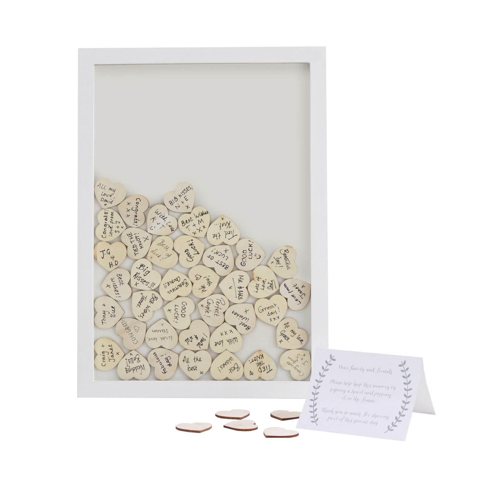 Boho - Rahmen-Gästebuch mit Holzherzen 72 tlg. Boho - Rahmen-Gästebuch mit Holzherzen 72 tlg.