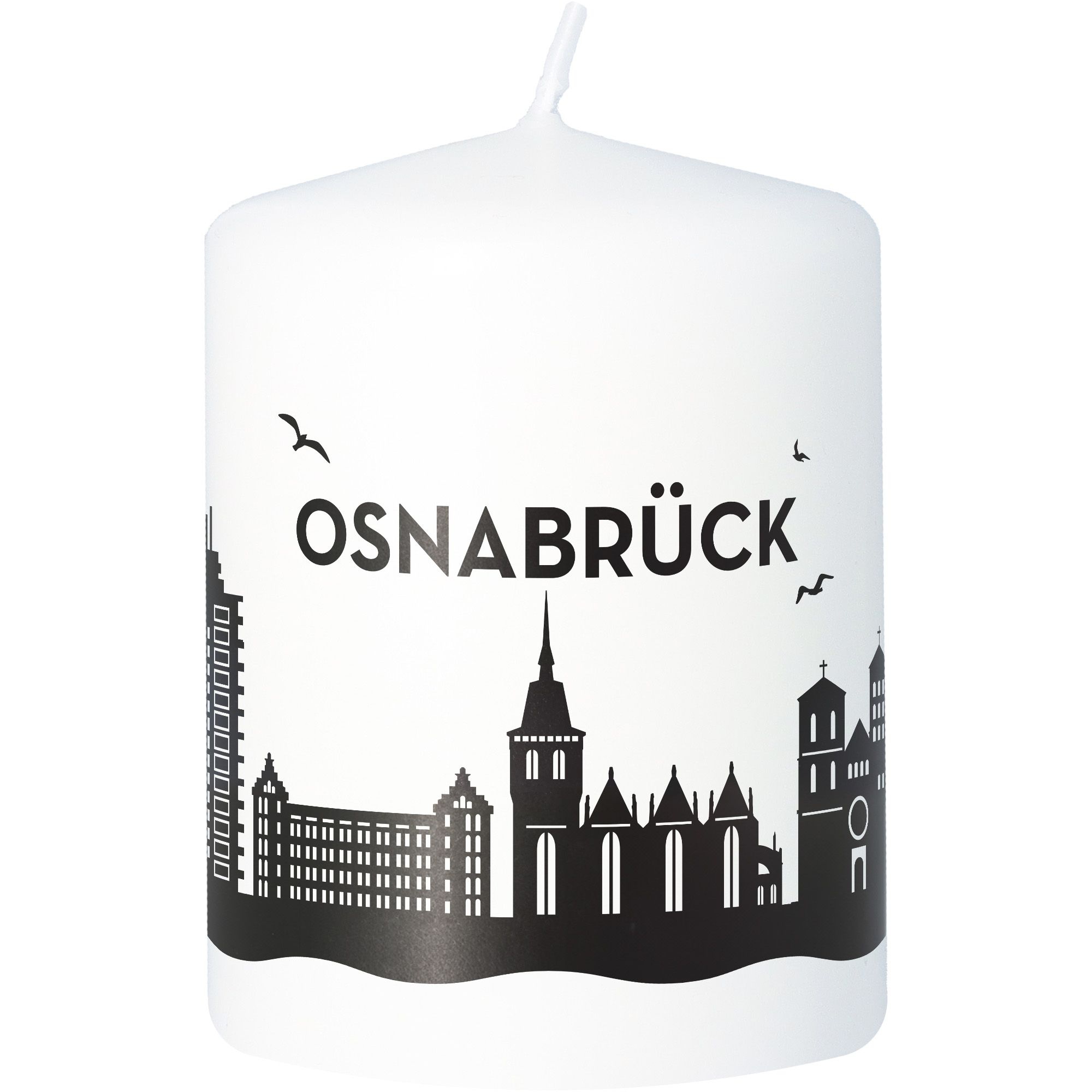 Stumpenkerze Skyline Osnabrück Weiß Stumpenkerze Skyline Osnabrück Weiß