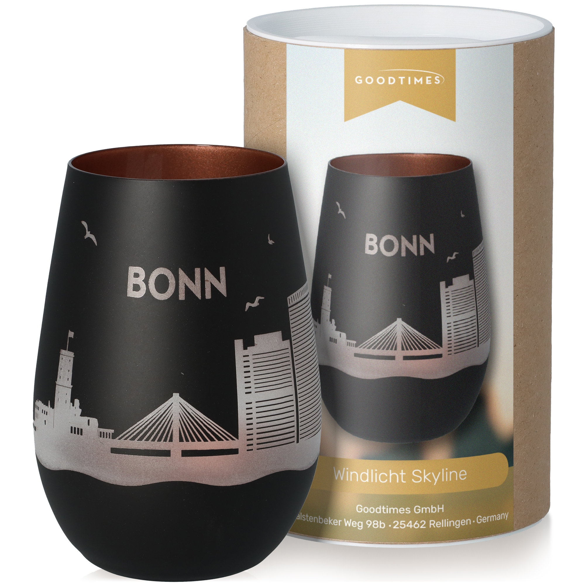 Windlicht Skyline Bonn Schwarz/Bronze Krug, Töpferei