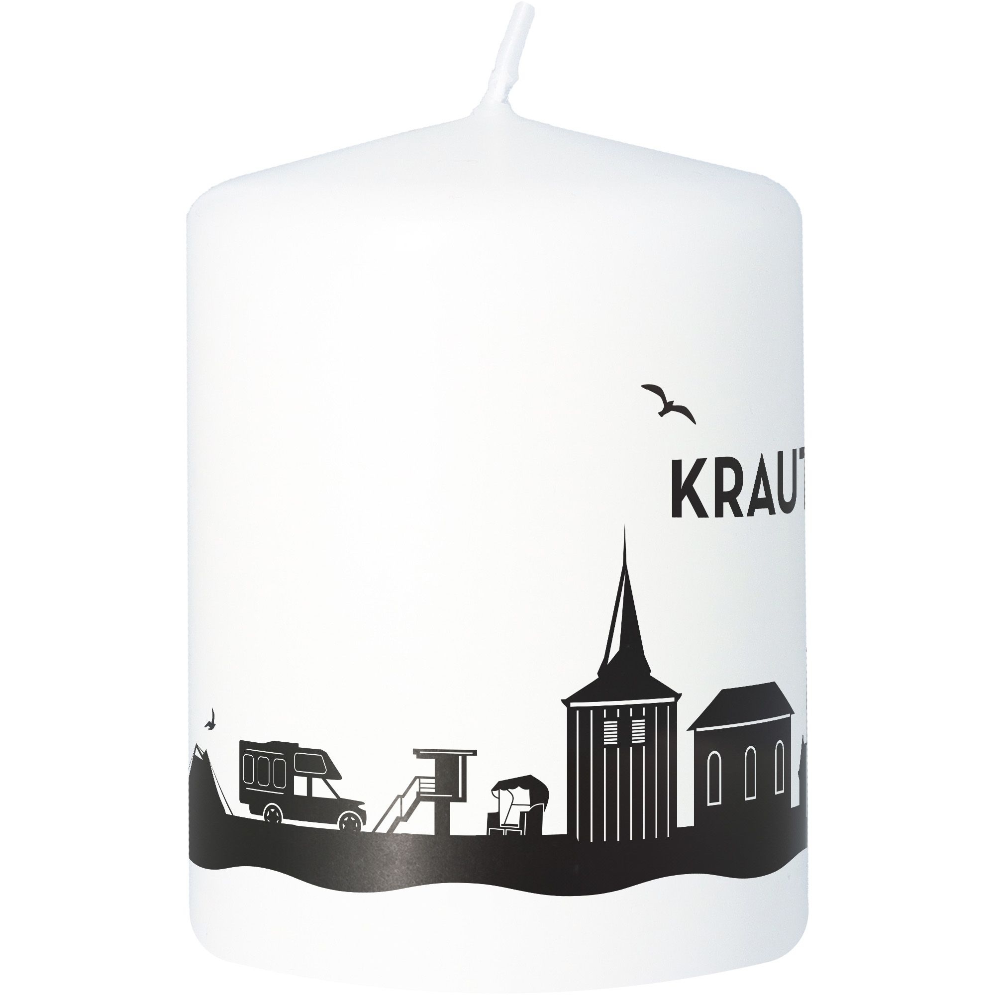 Stumpenkerze Skyline Krautsand Weiß