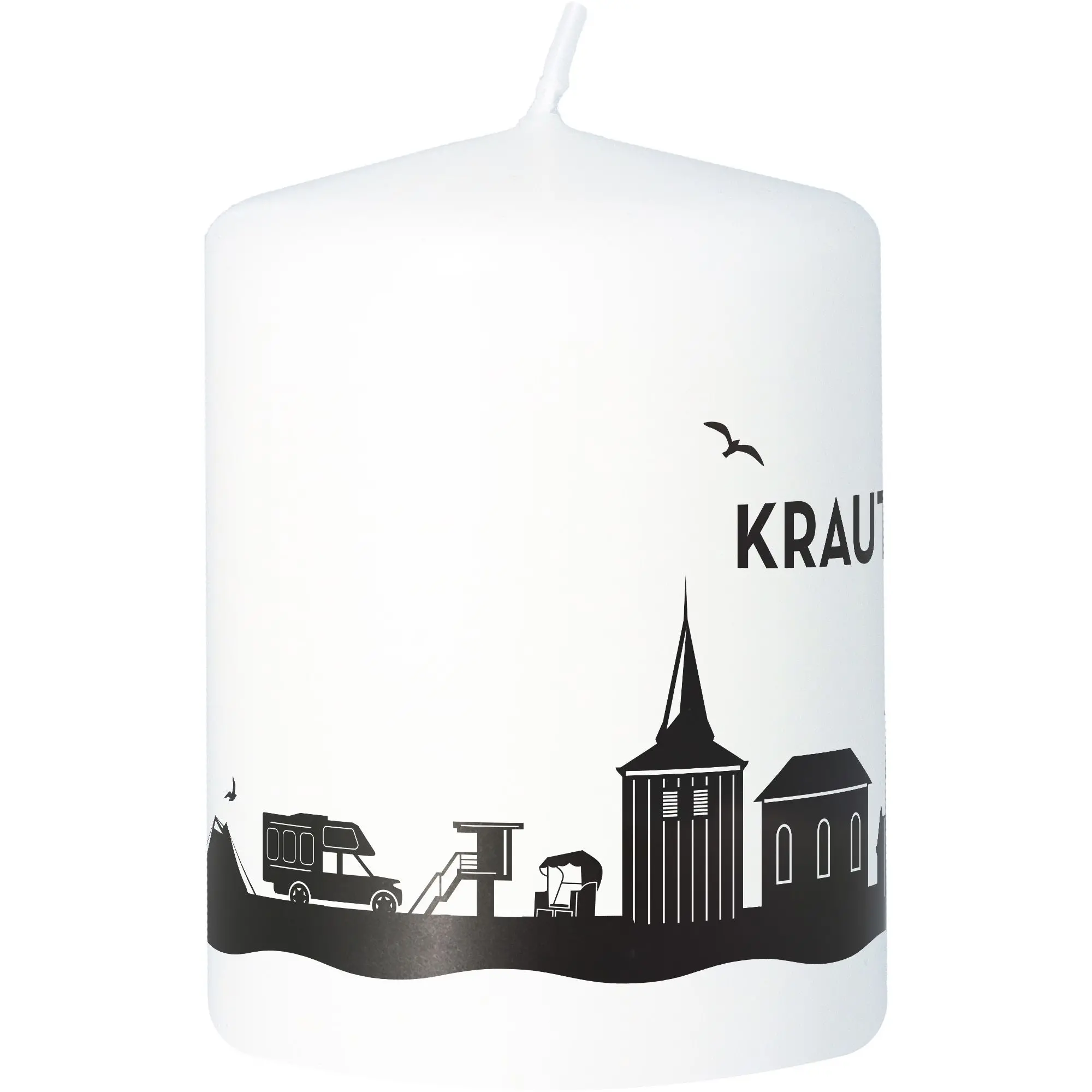 Stumpenkerze Skyline Krautsand Weiß