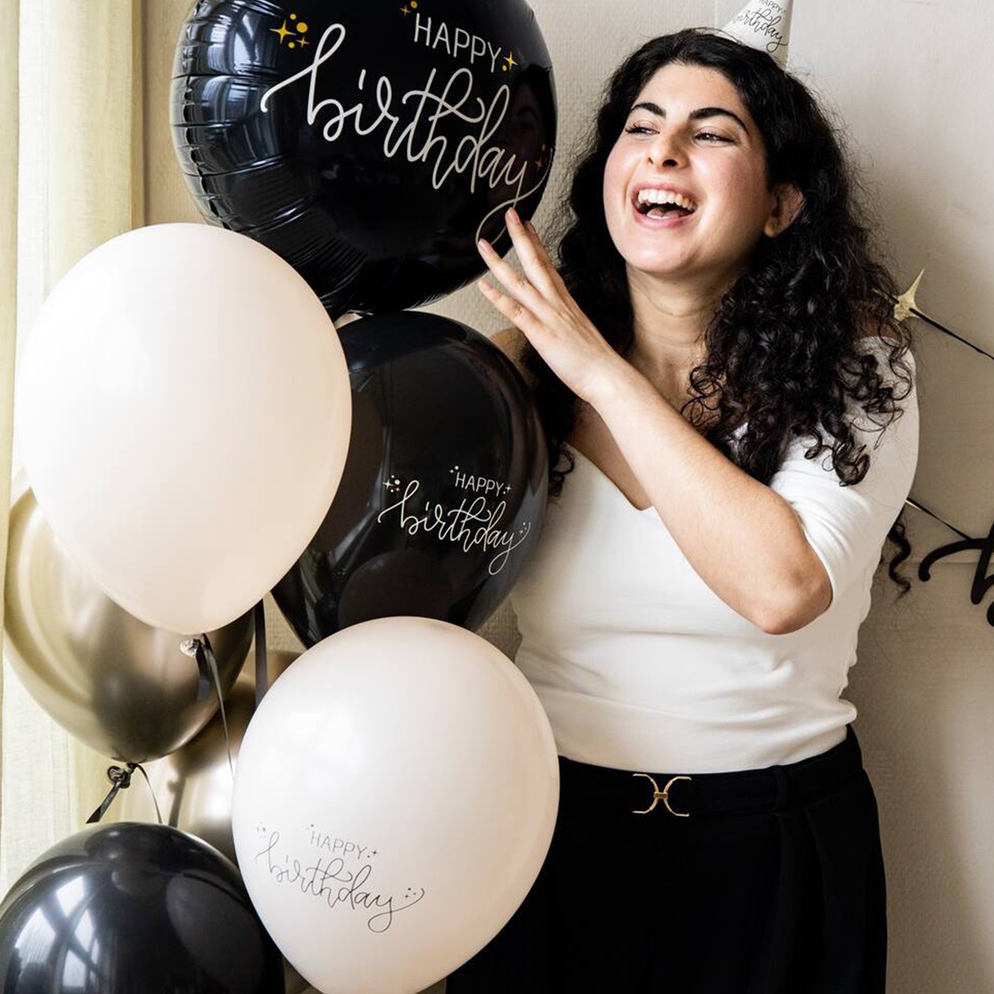 6 Latexballons im Set "Happy Birthday" Creme Noir Ø 33cm 6 Latexballons im Set "Happy Birthday" Creme Noir Ø 33cm