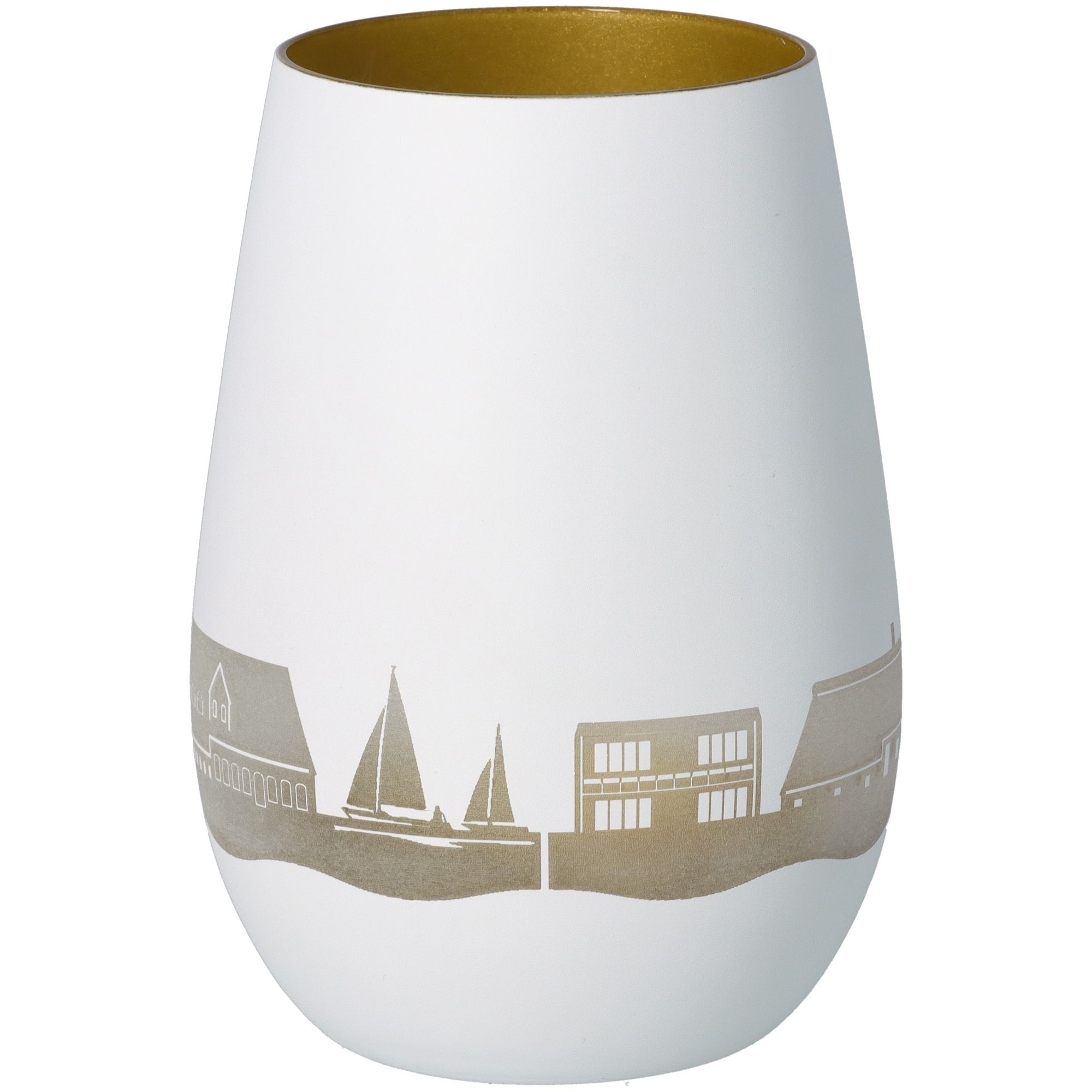 Windlicht Skyline Drochtersen Weiß/Gold Töpferei, Krug, Vase, Boot, Lampe