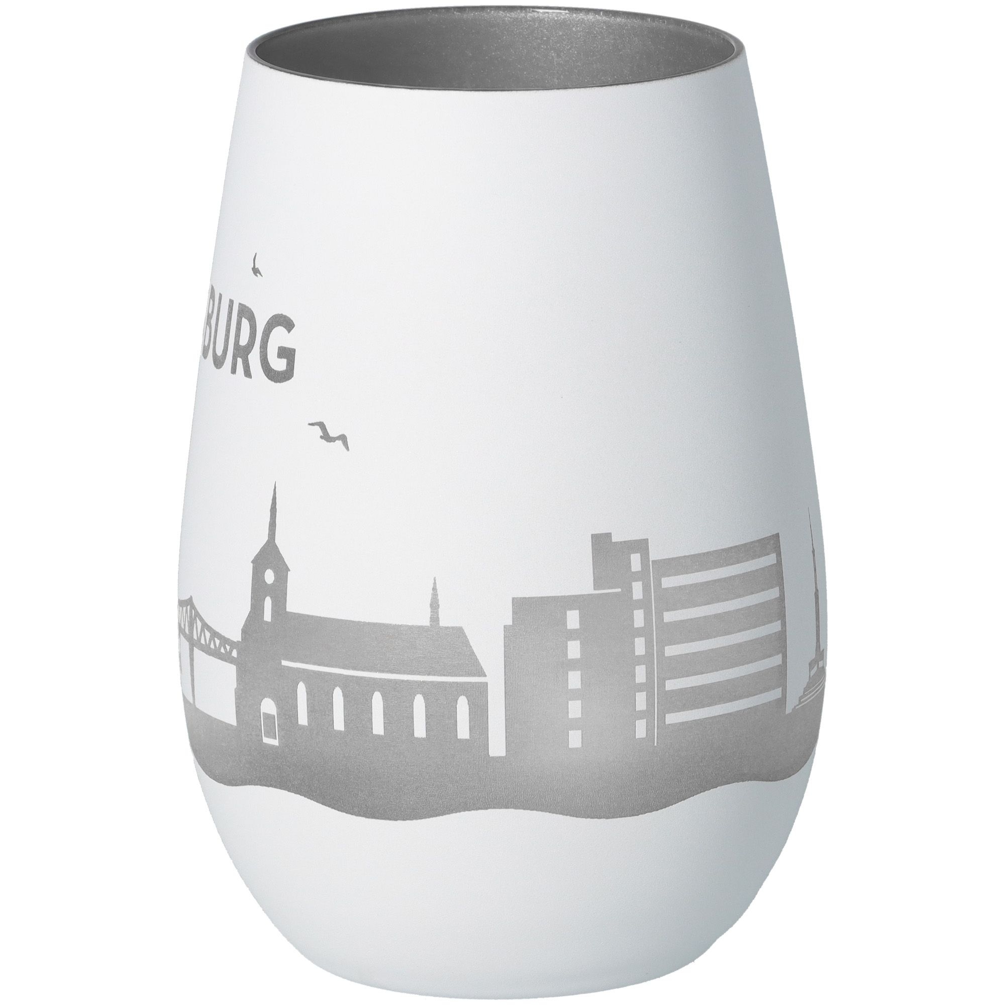 Windlicht Skyline Rendsburg Weiß/Silber Töpferei, Krug, Vase, Kunst, Porzellan