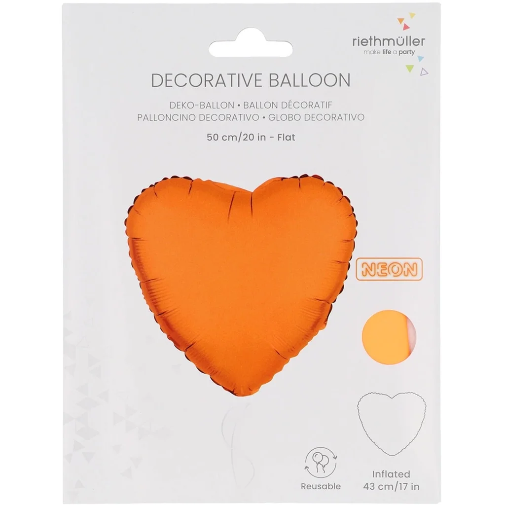 Folienballon Herz Neon Orange 45cm