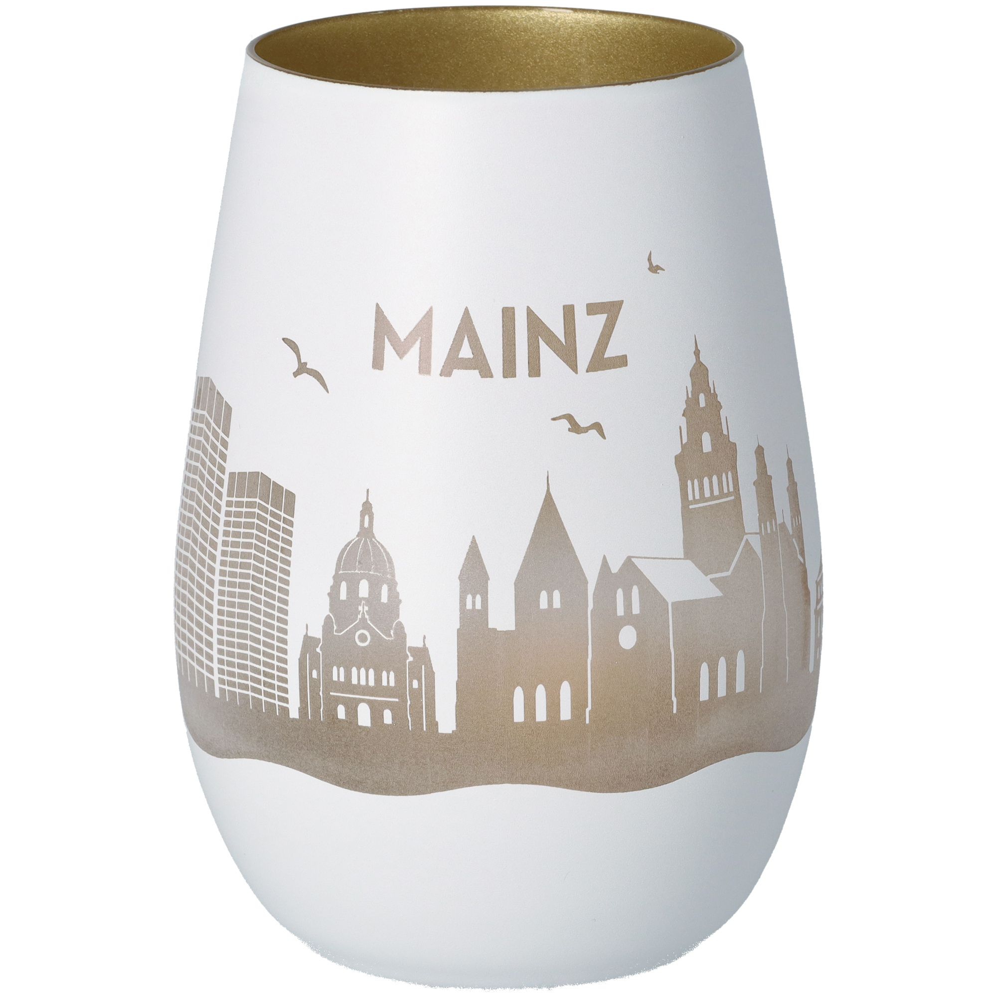 Windlicht Skyline Mainz Weiß/Gold