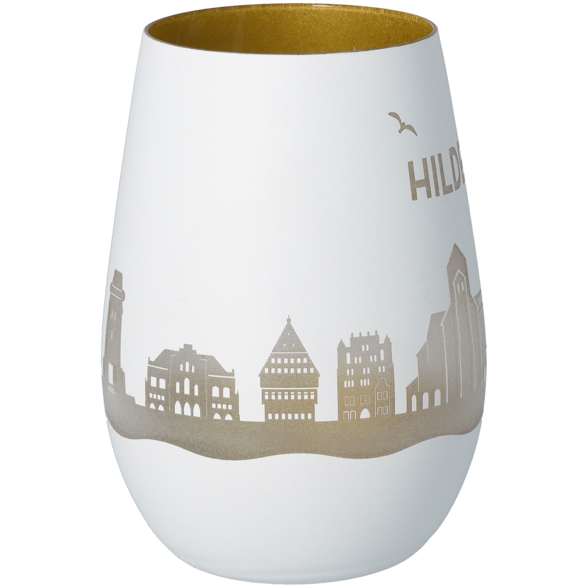 Windlicht Skyline Hildesheim Weiß/Gold